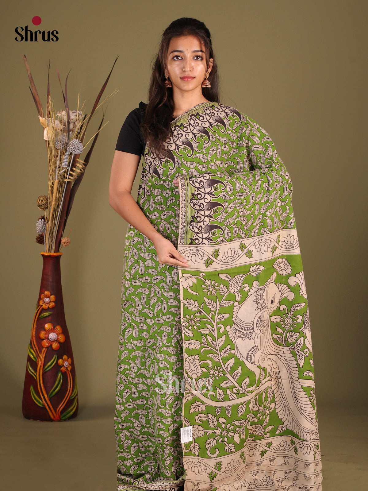 Green & Cream - kalamkari-cotton Saree