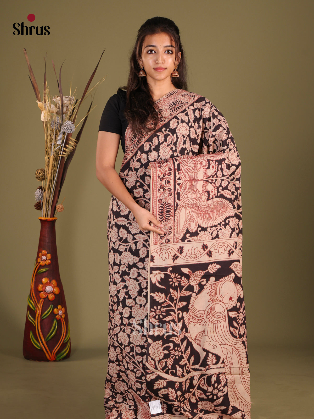 Black & Cream - kalamkari-cotton Saree