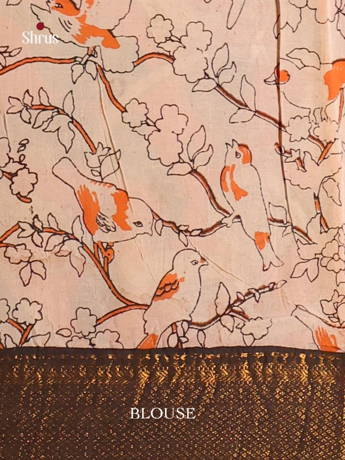 Orange & Cream - chennur-kalamkari Saree