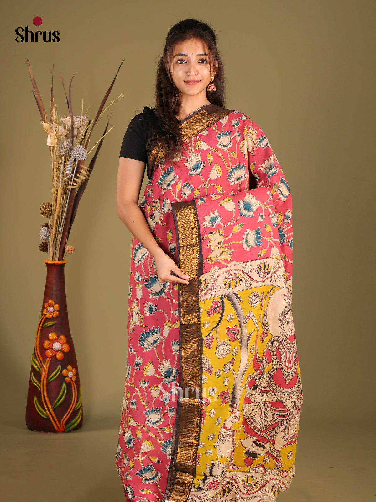 Pink & Cream - chennur-kalamkari Saree