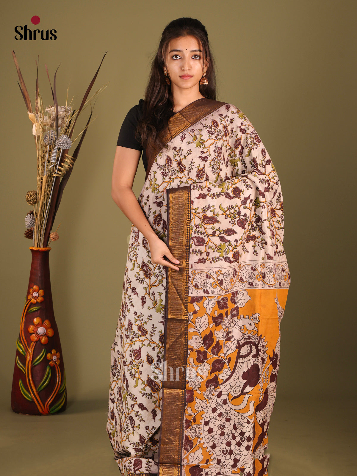 Cream & Brown - chennur-kalamkari Saree