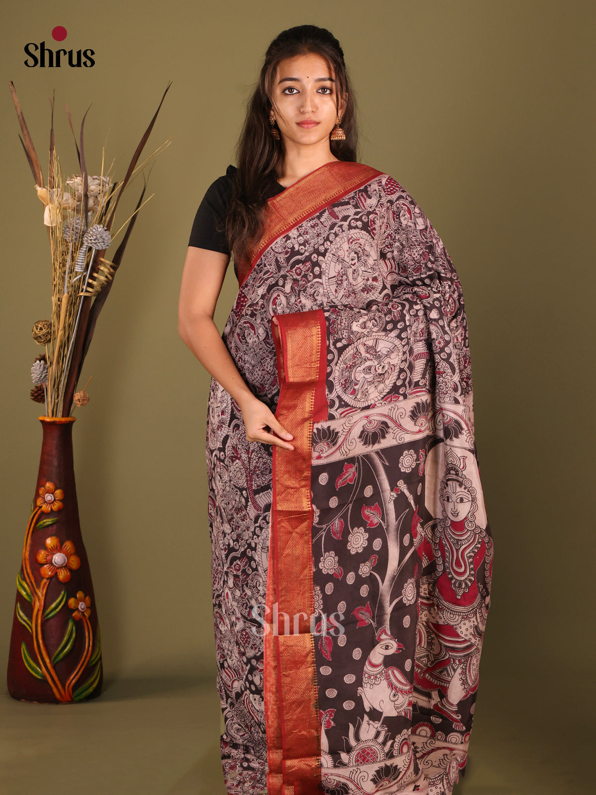 Black & Red- chennur-kalamkari Saree