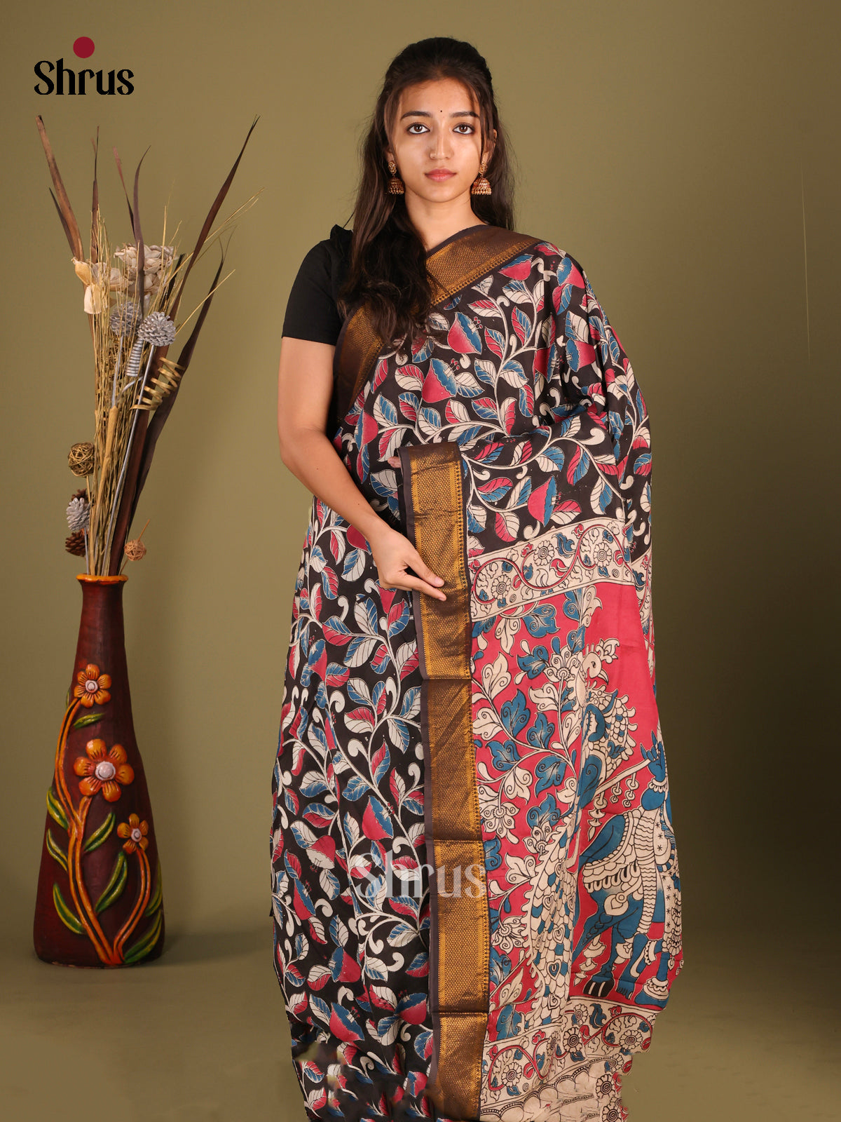 Black & Red - chennur-kalamkari Saree