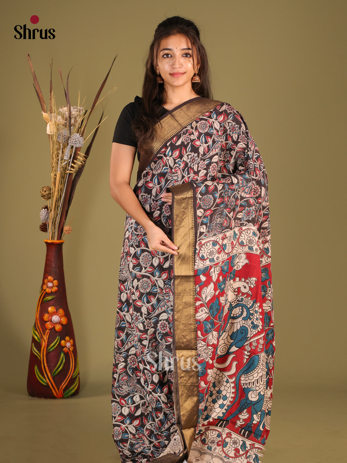 Black & Red - chennur-kalamkari Saree