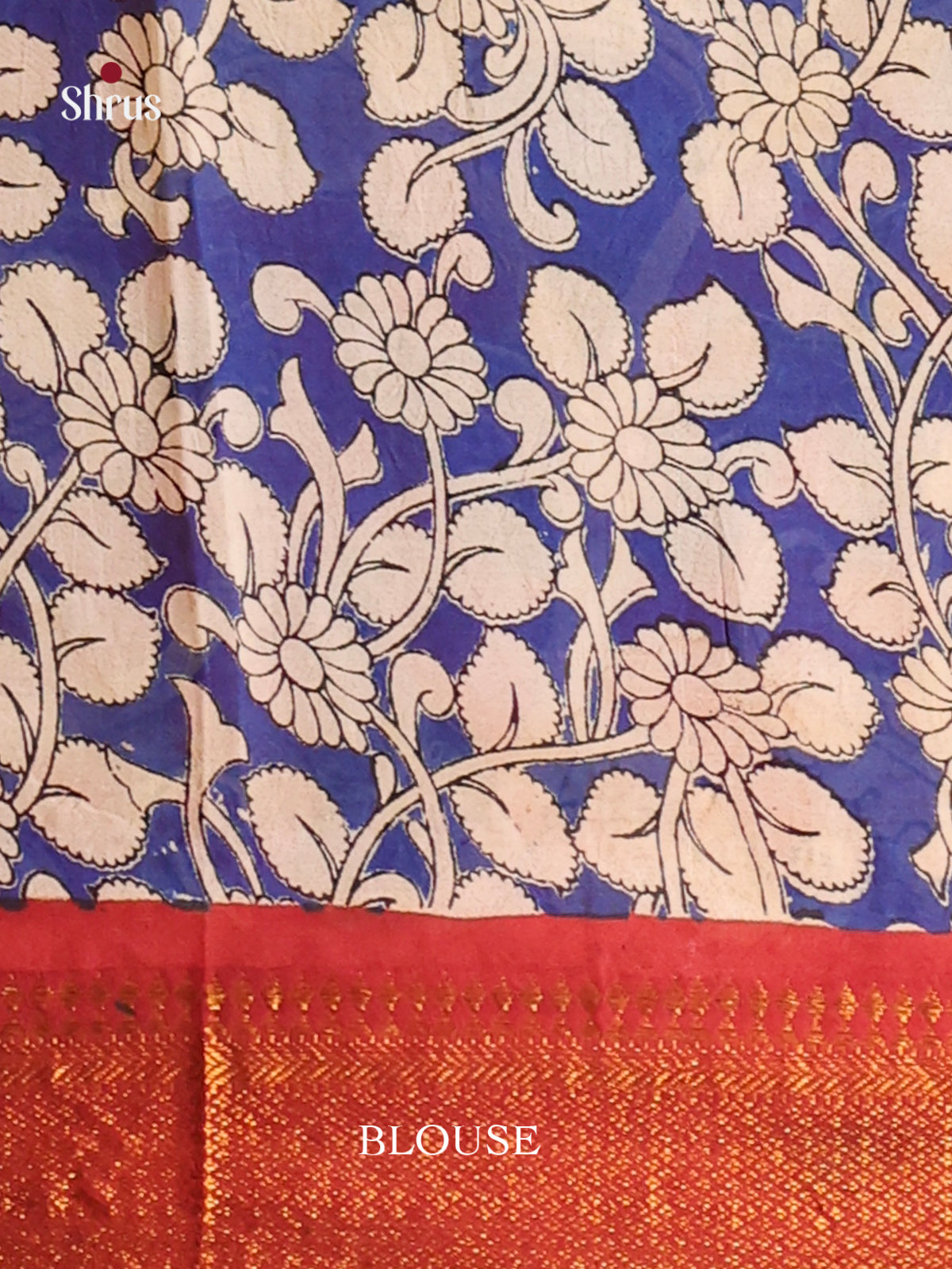 Cream & Blue - chennur-kalamkari Saree