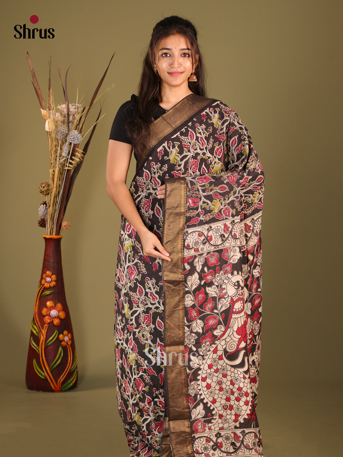 Black & White- chennur-kalamkari Saree