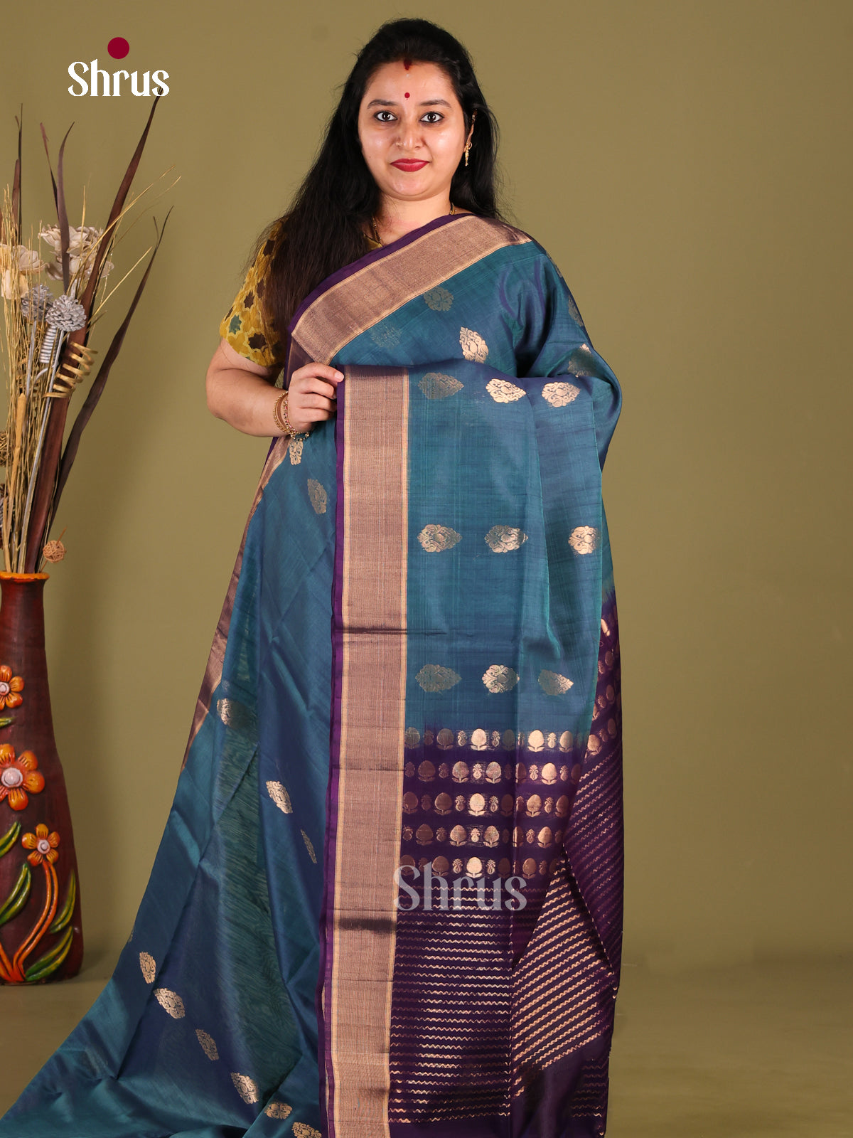 Blue & Violet - Silk Cotton Saree