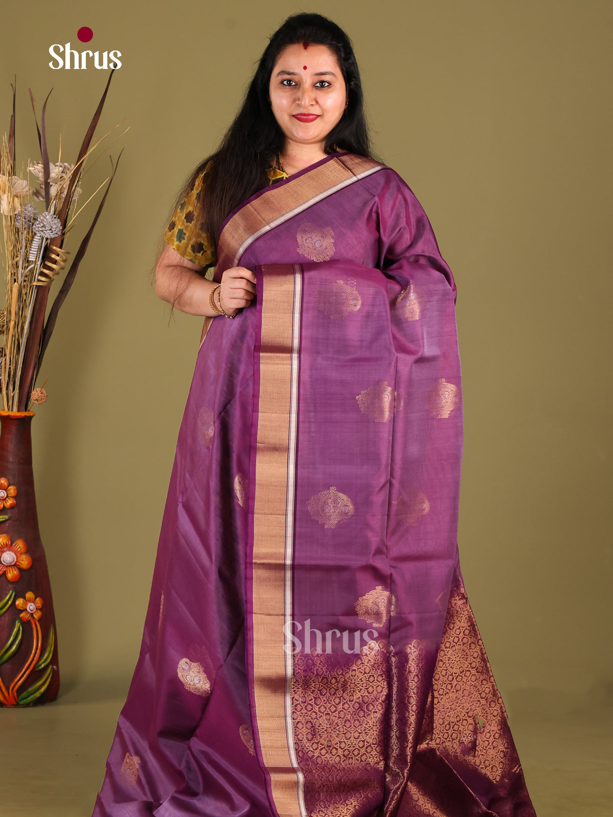 Lavender & Purple - Silk Cotton Saree - Shop on Shrus.com