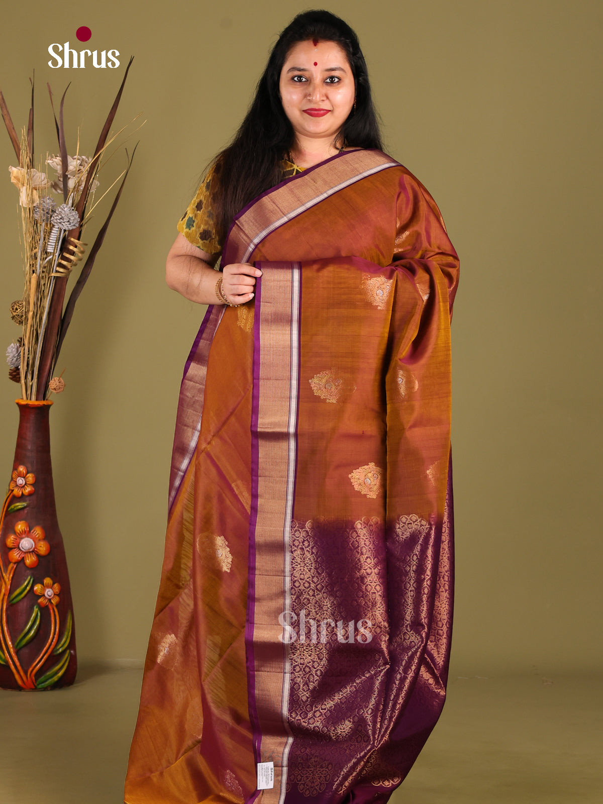 Rust & Violet - Silk Cotton Saree - Shop on Shrus.com
