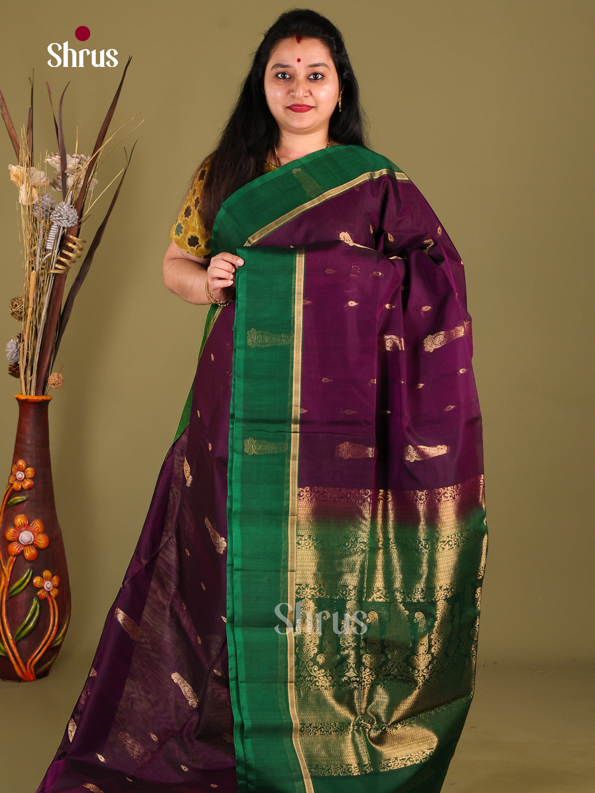 Violet & Green - Silk Cotton Saree