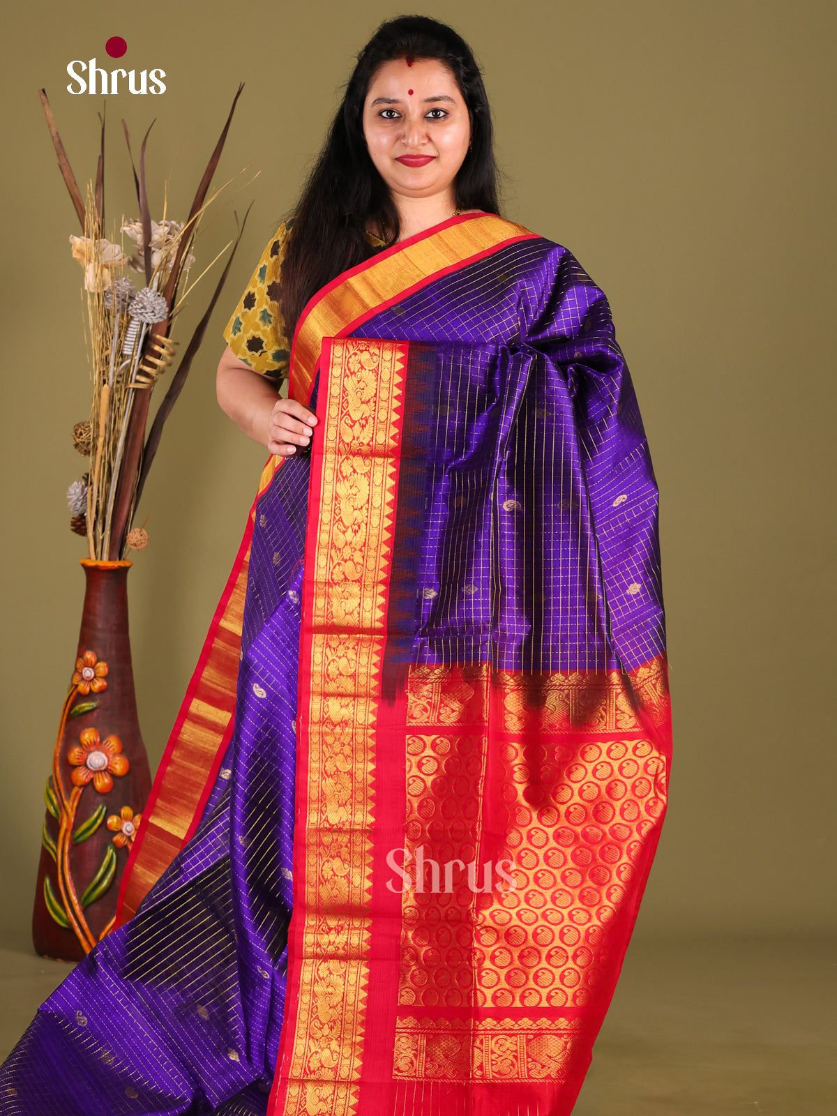 DIS01013 - Korvai-kattams Saree - Shop on Shrus.com