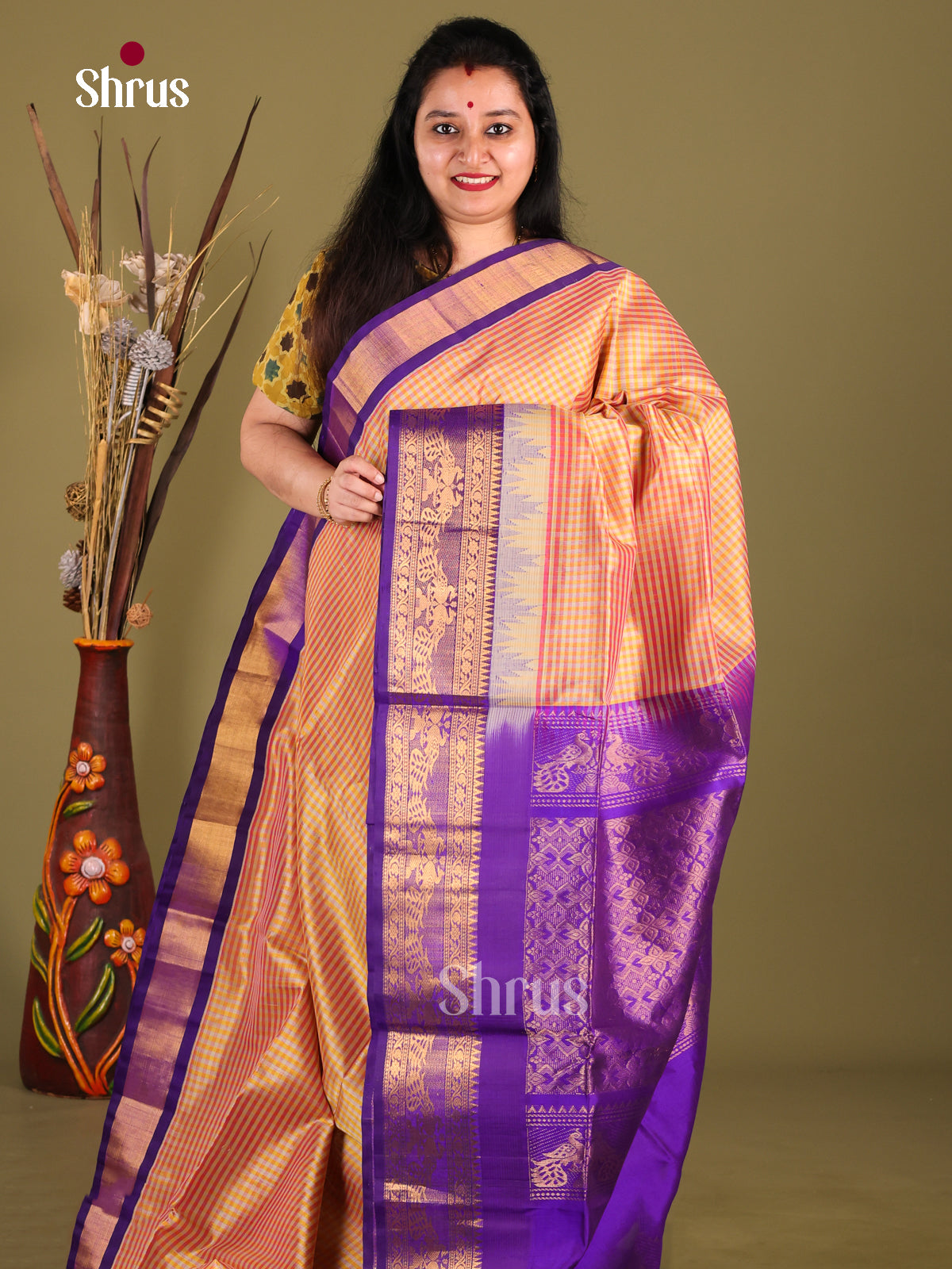 DIS01056 - Korvai-kattams Saree - Shop on Shrus.com
