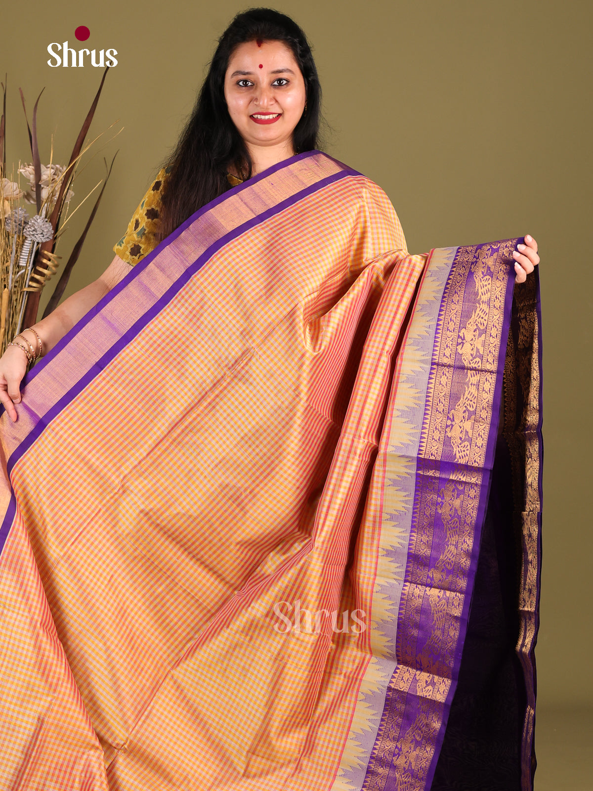 DIS01056 - Korvai-kattams Saree - Shop on Shrus.com