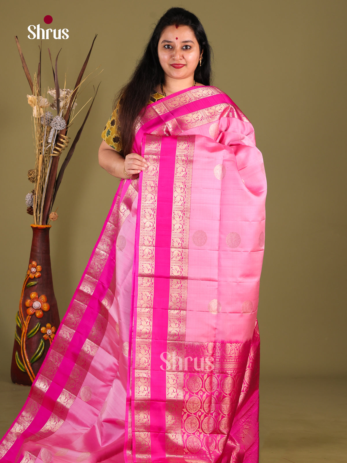 Charming Baby Pink Soft Silk Saree with Pink rettaipet zari border