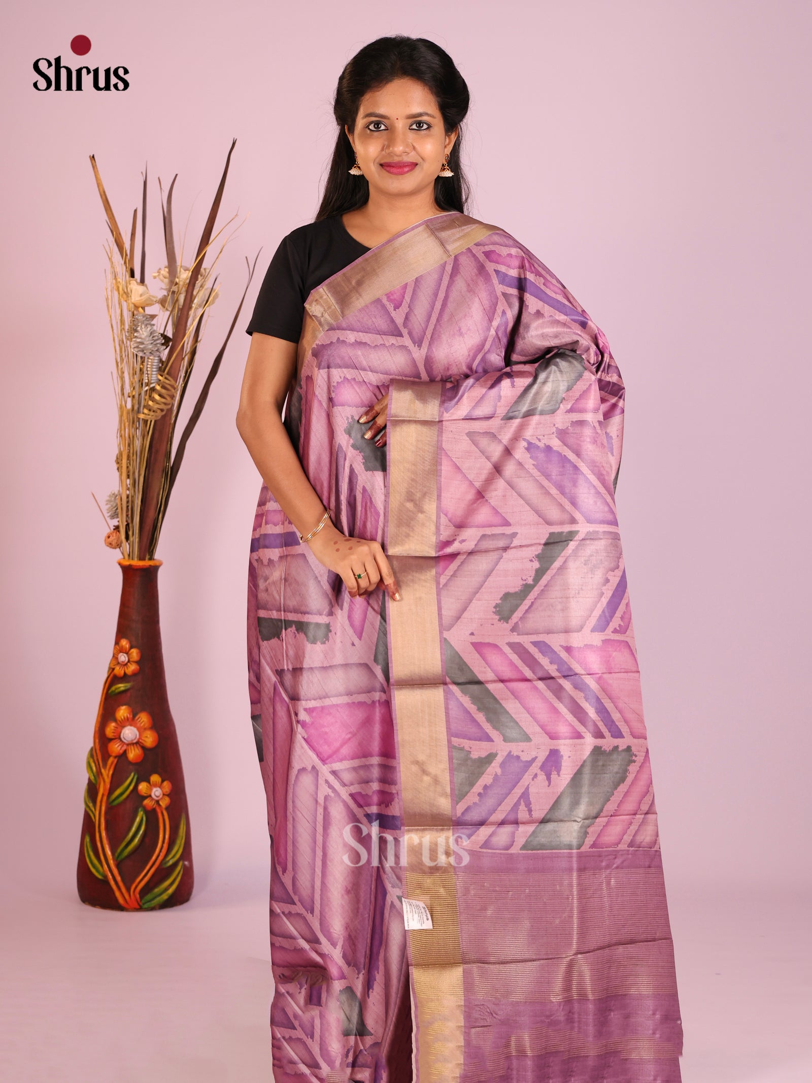 Purple - Butter silk Saree