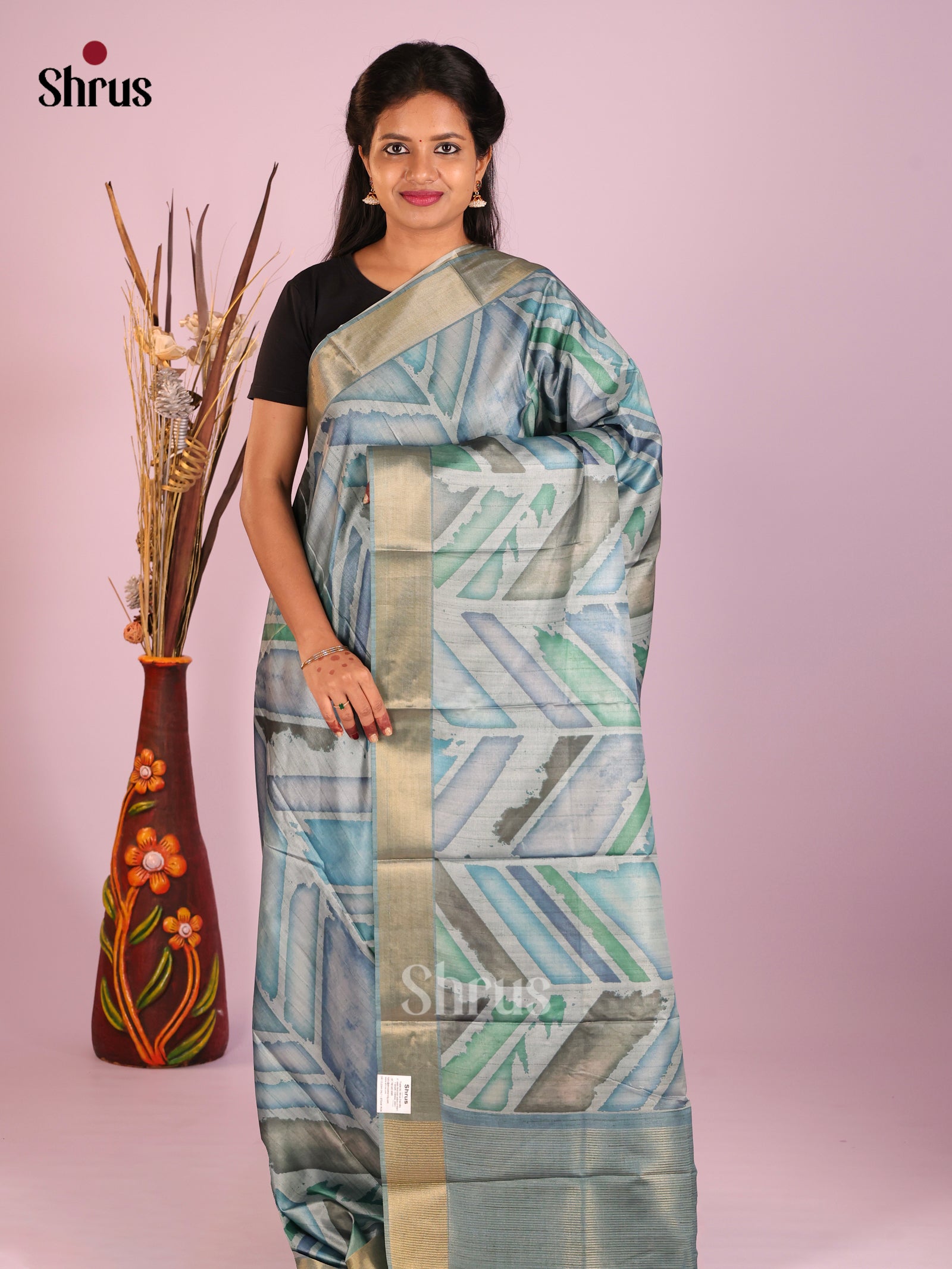 Powder Blue - Butter silk Saree