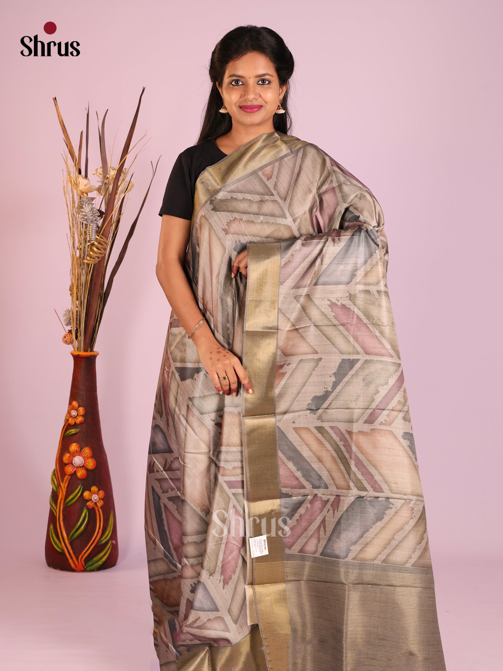 Grey - Butter silk Saree