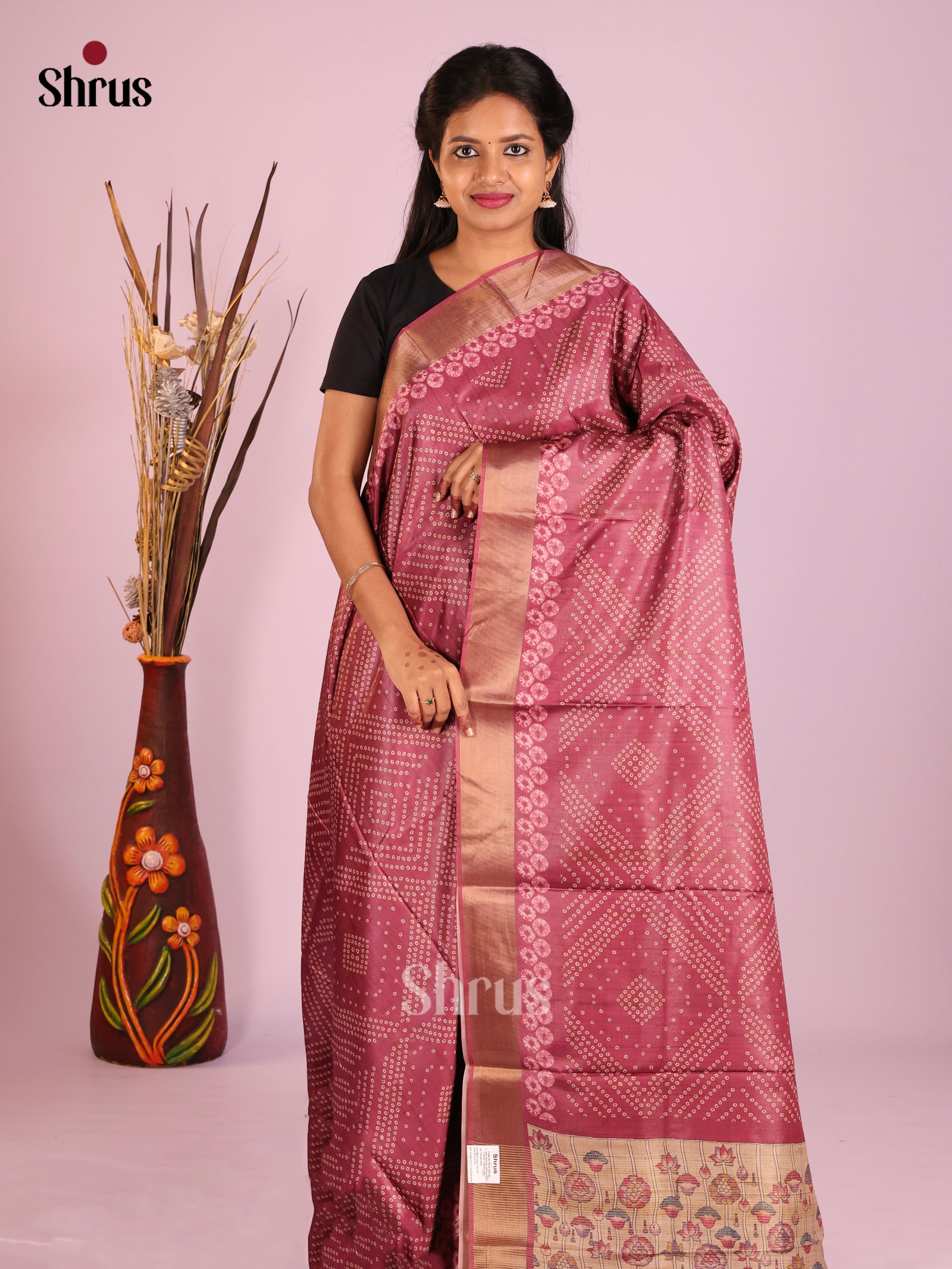 Maroon & Beige- Butter silk Saree