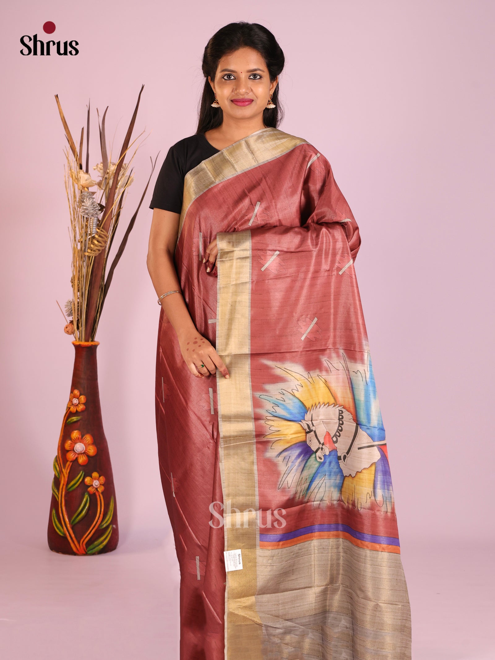 Brown & Grey - Butter silk Saree