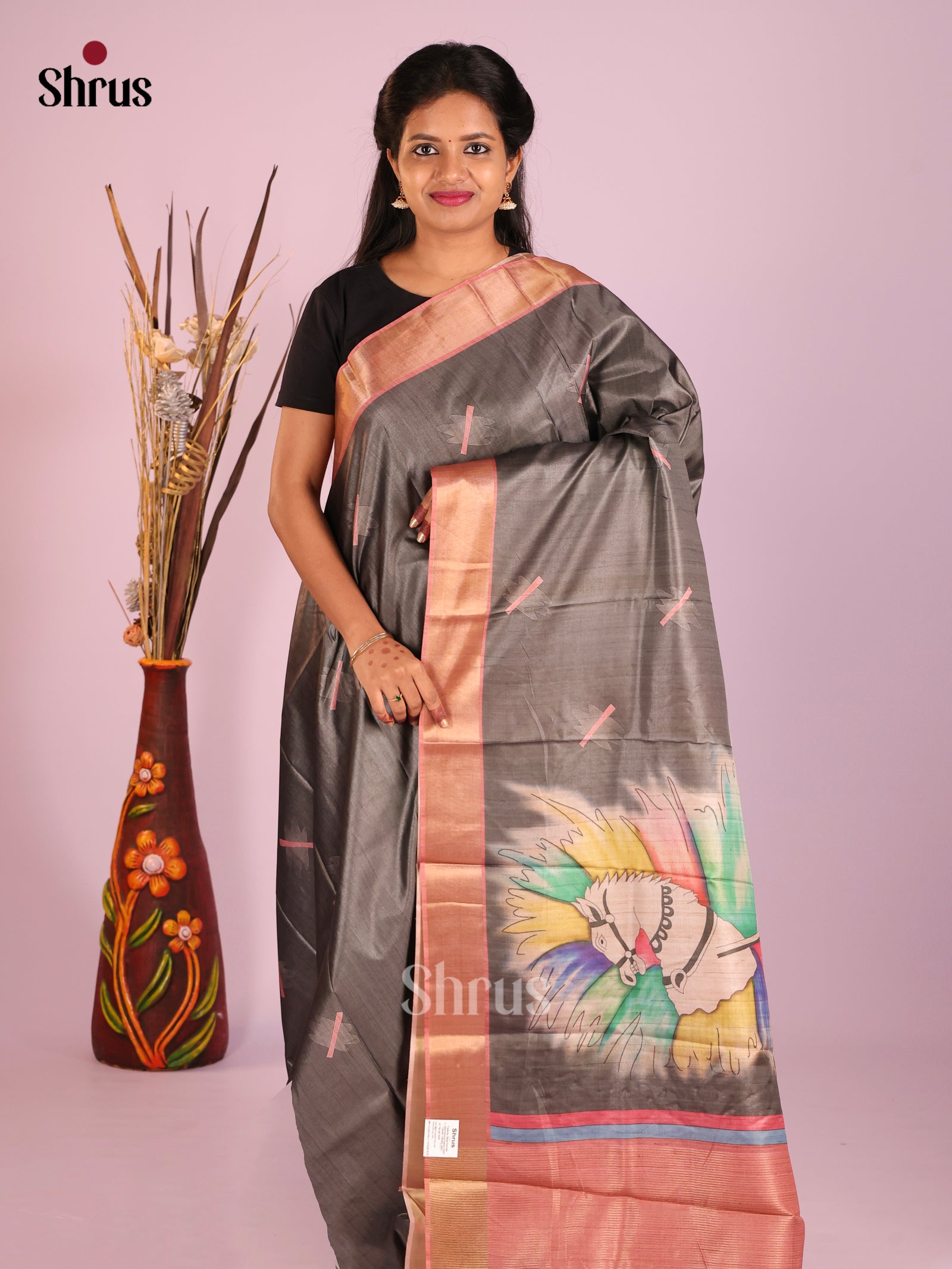 Black & Brown- Butter silk Saree