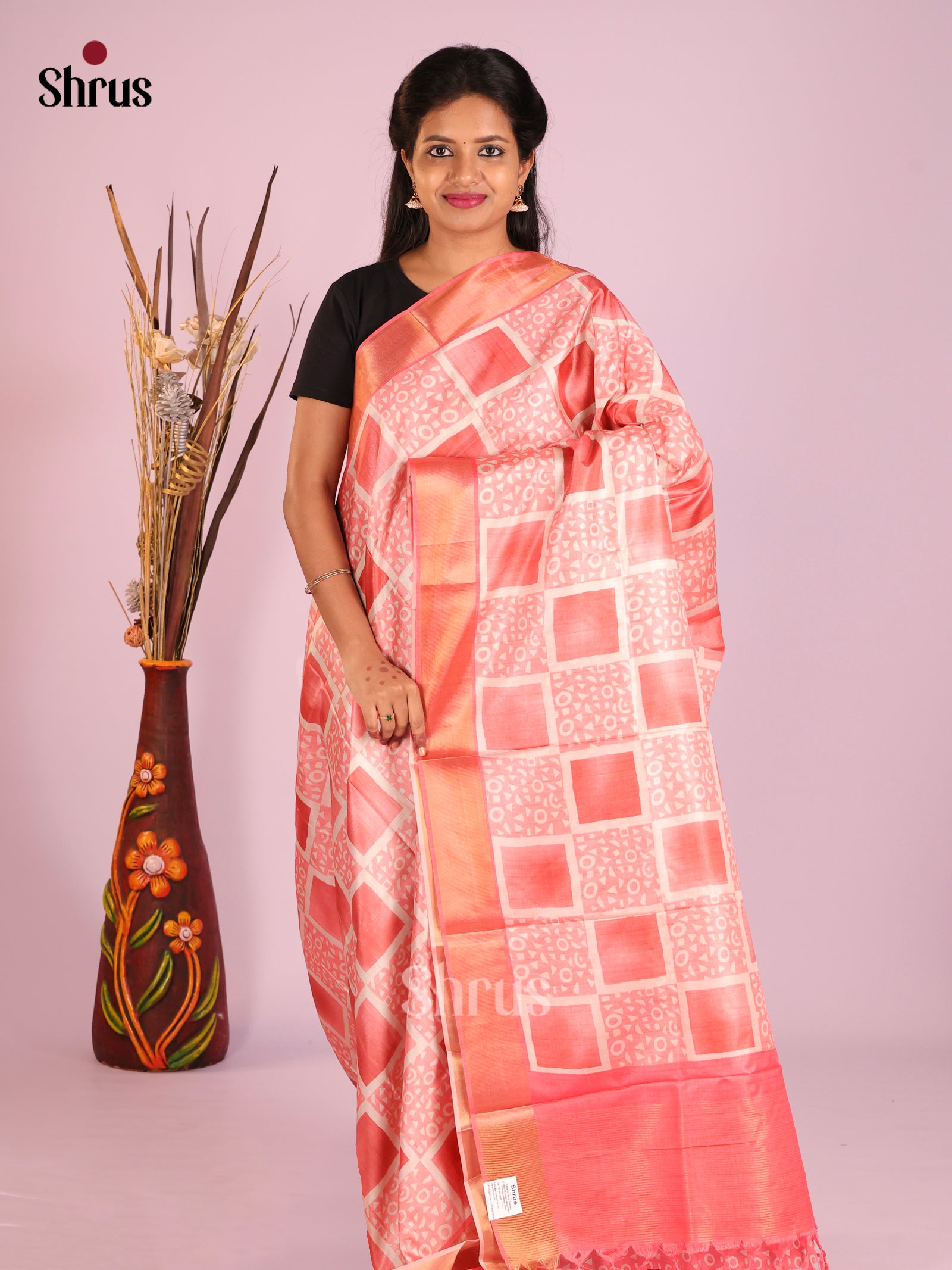 Pink - Butter silk Saree