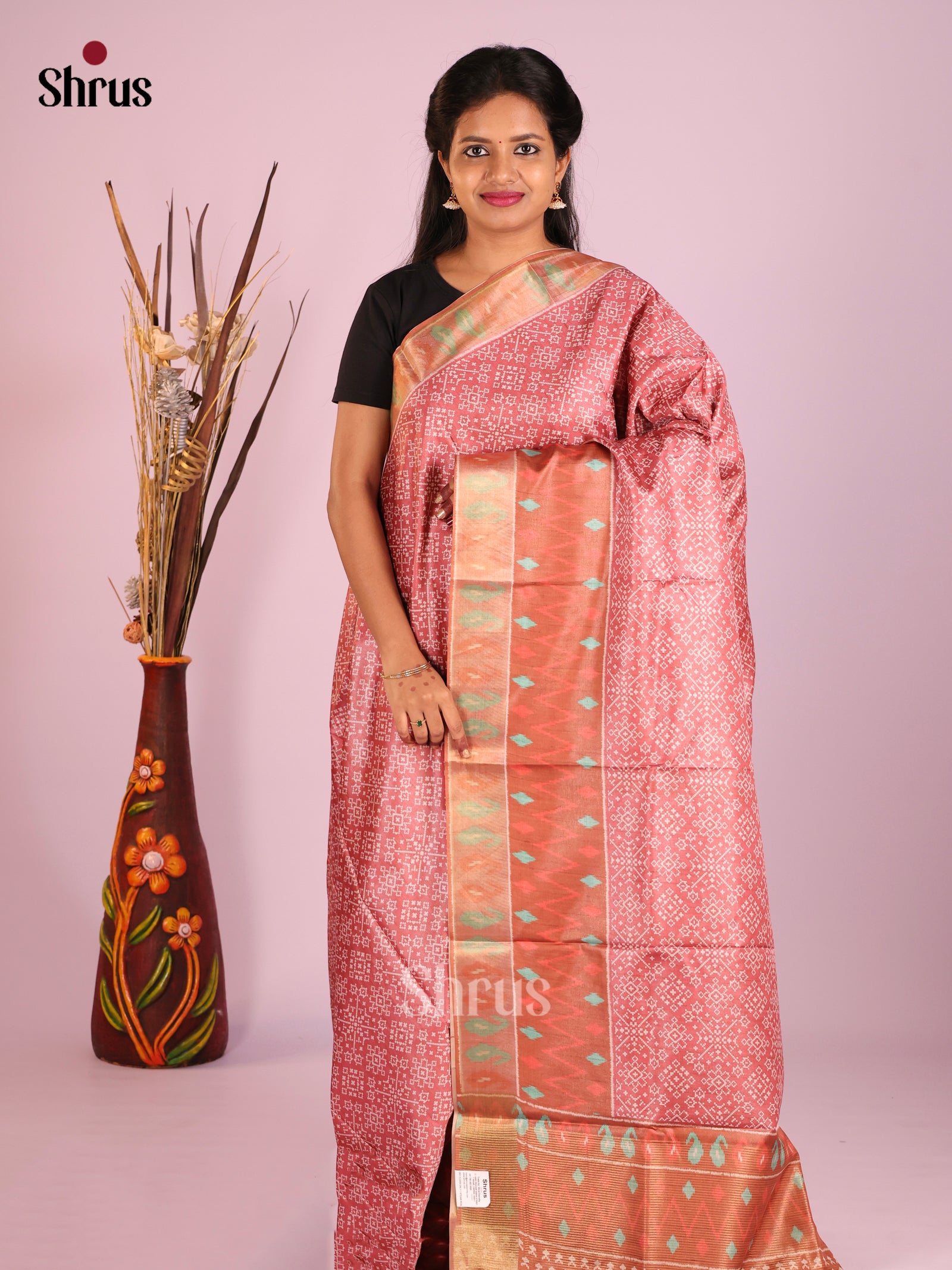 Dusty Brown & Brick - Butter silk Saree
