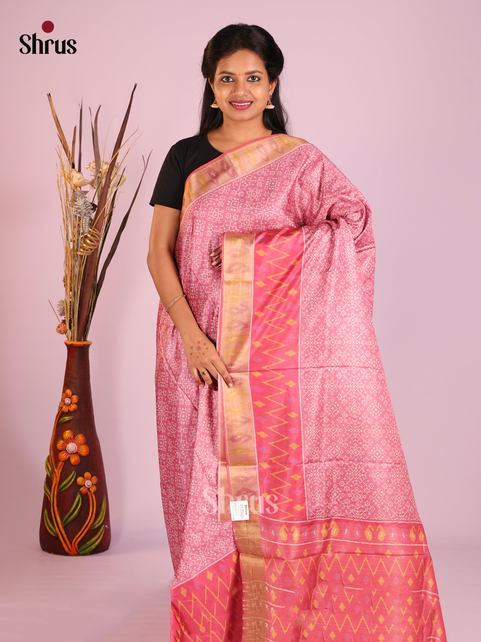 Light Pink & Pink - Butter silk Saree