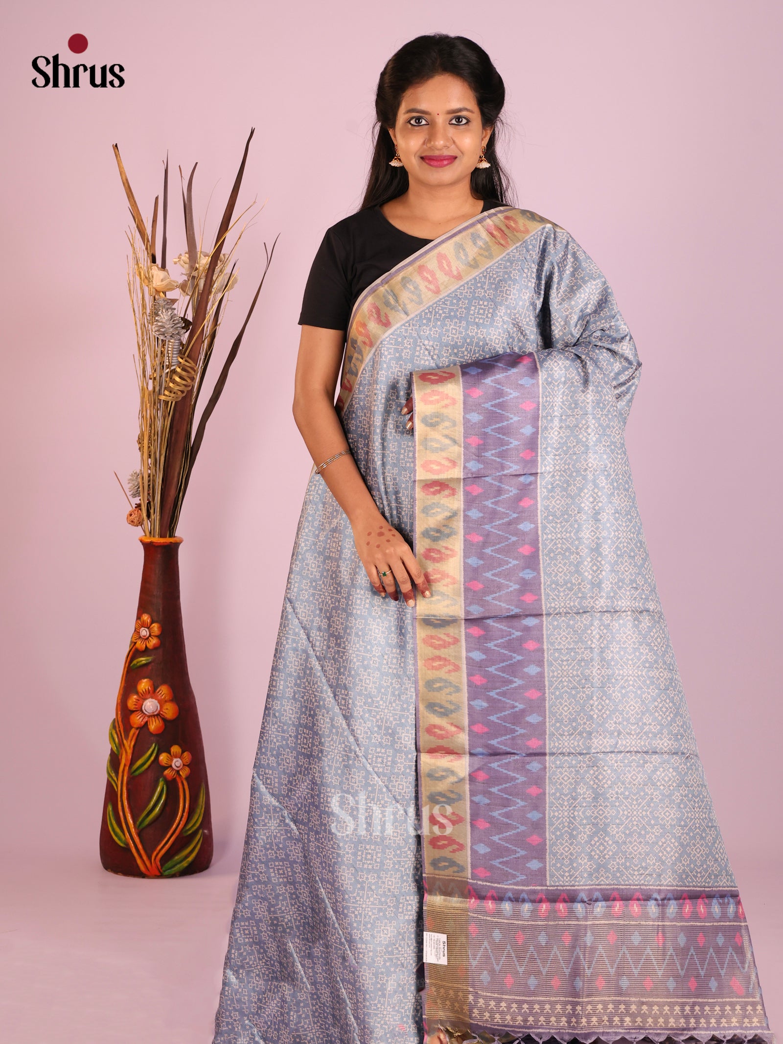 Light Blue & Lavender - Butter silk Saree
