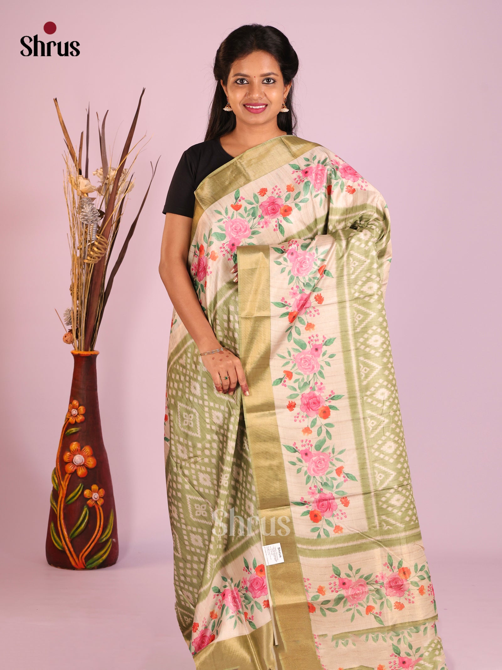 Pista Green & Cream- Butter silk Saree