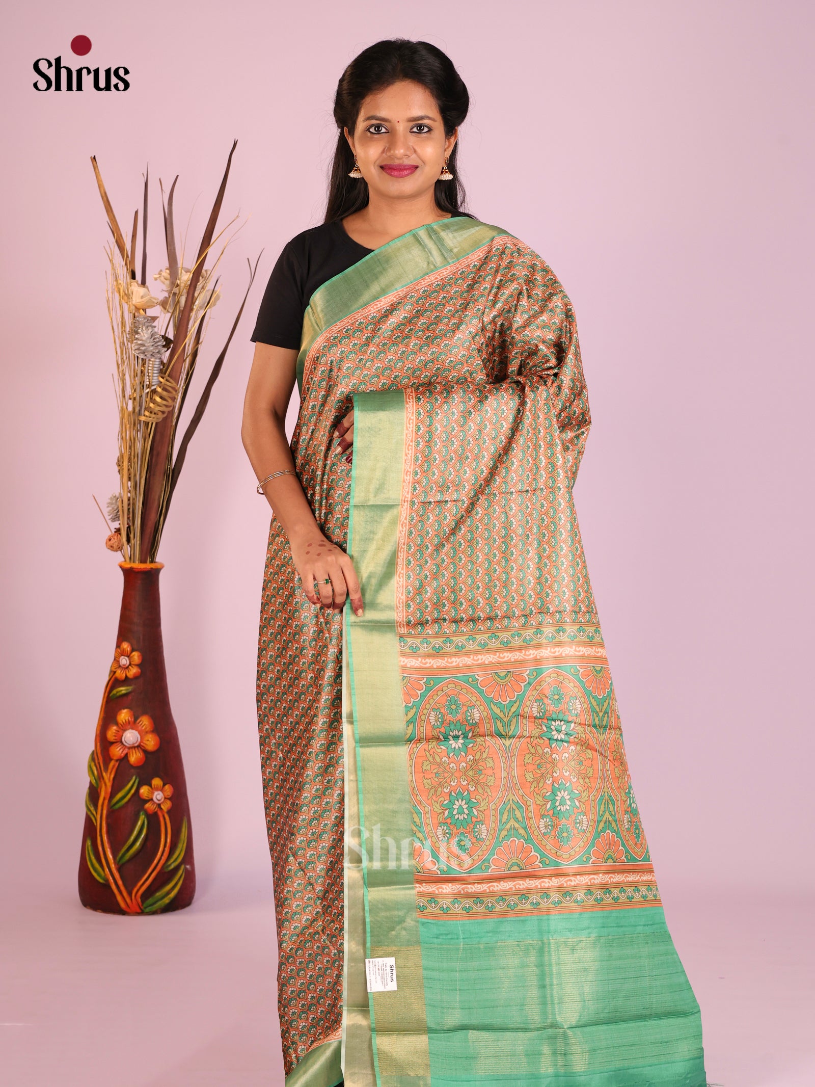 Multicolor & Green - Butter silk Saree