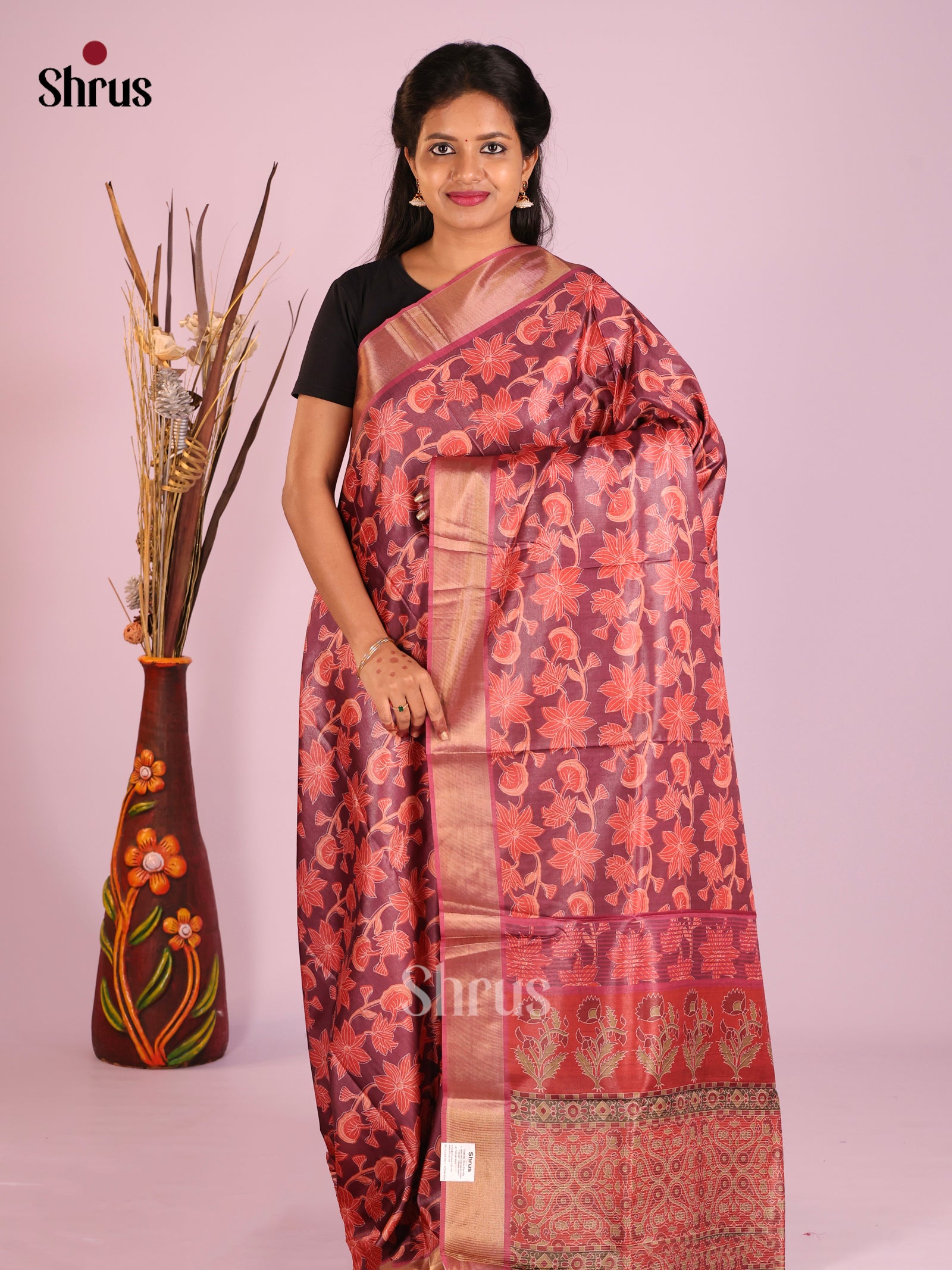 Maroon & Red - Butter silk Saree