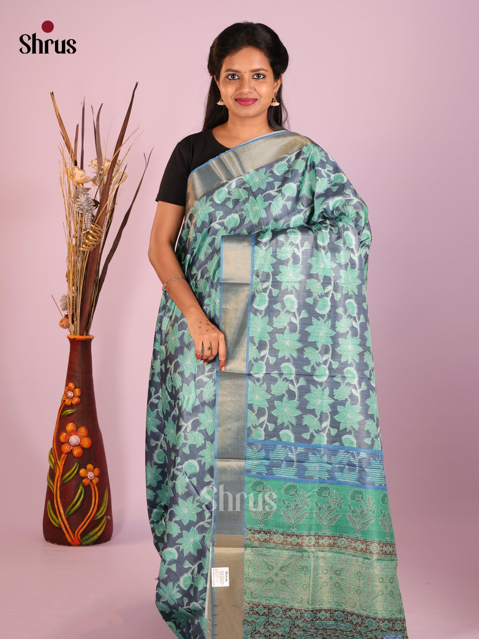 Blue & Green - Butter silk Saree