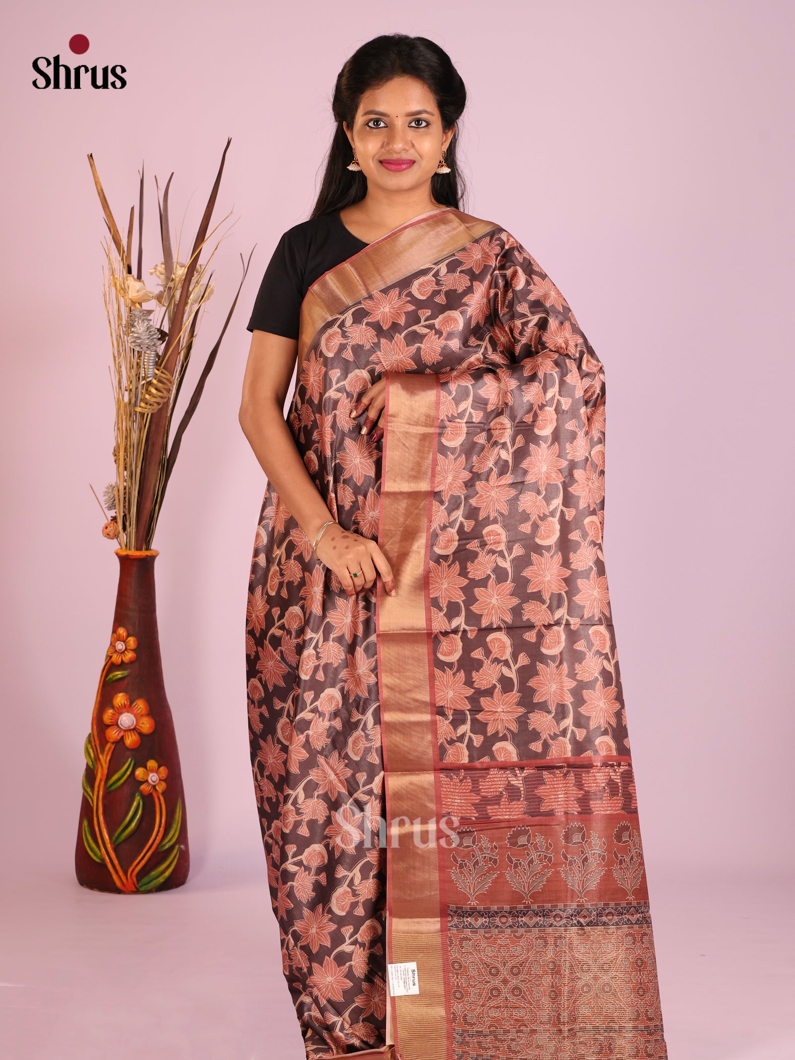 Brown - Butter silk Saree