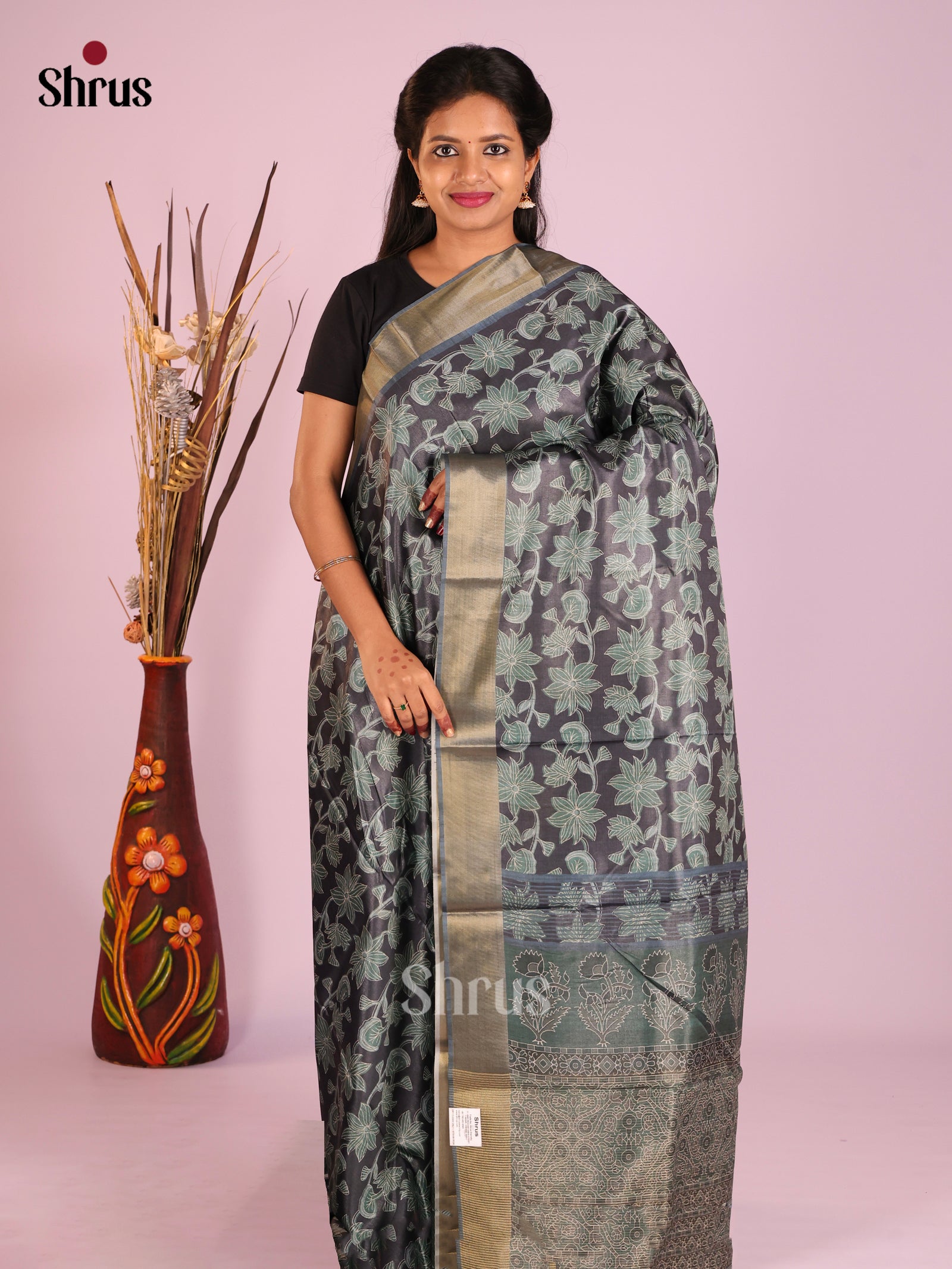Black & Grey - Butter silk Saree