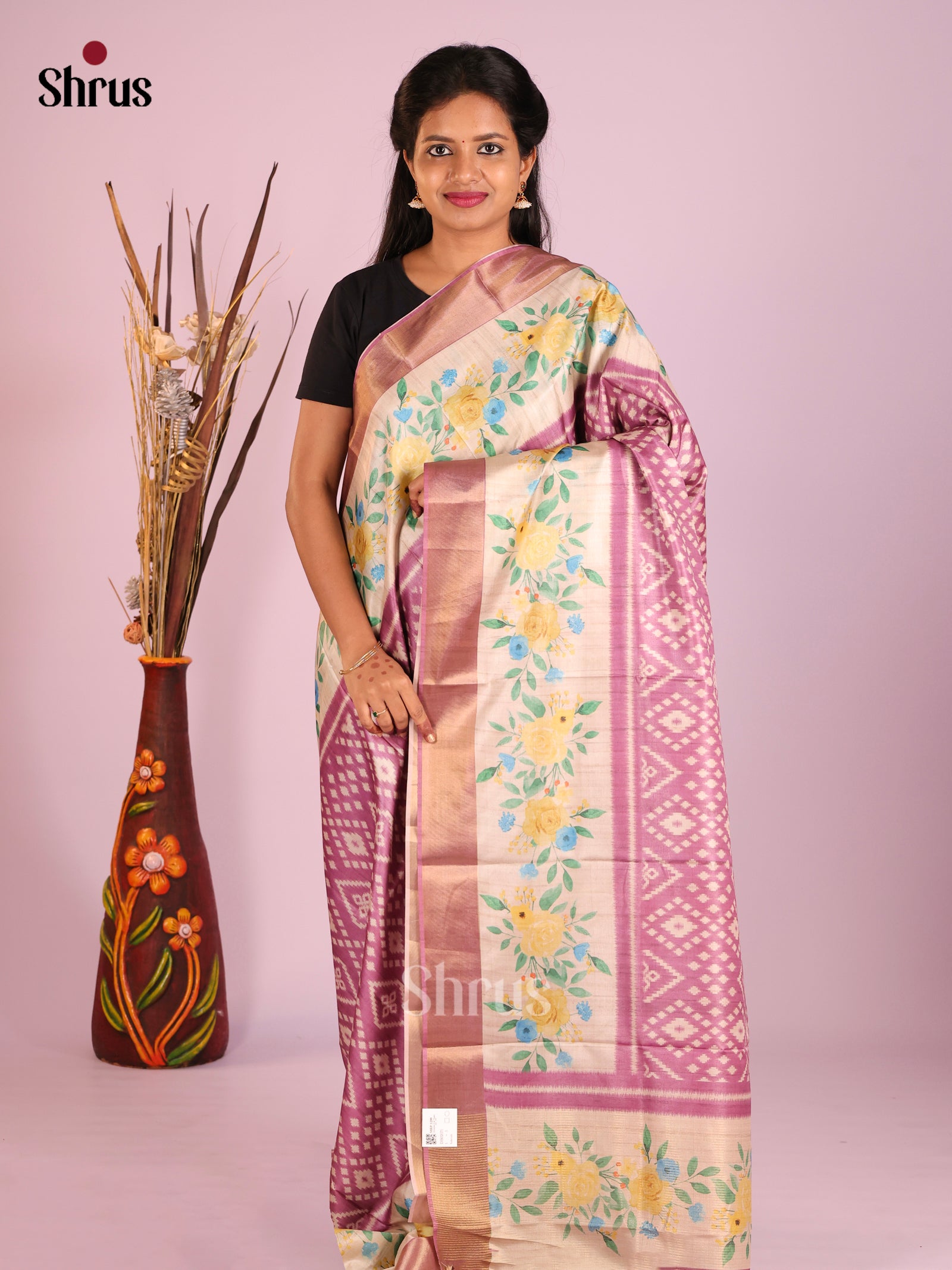 Lavender & Cream- Butter silk Saree