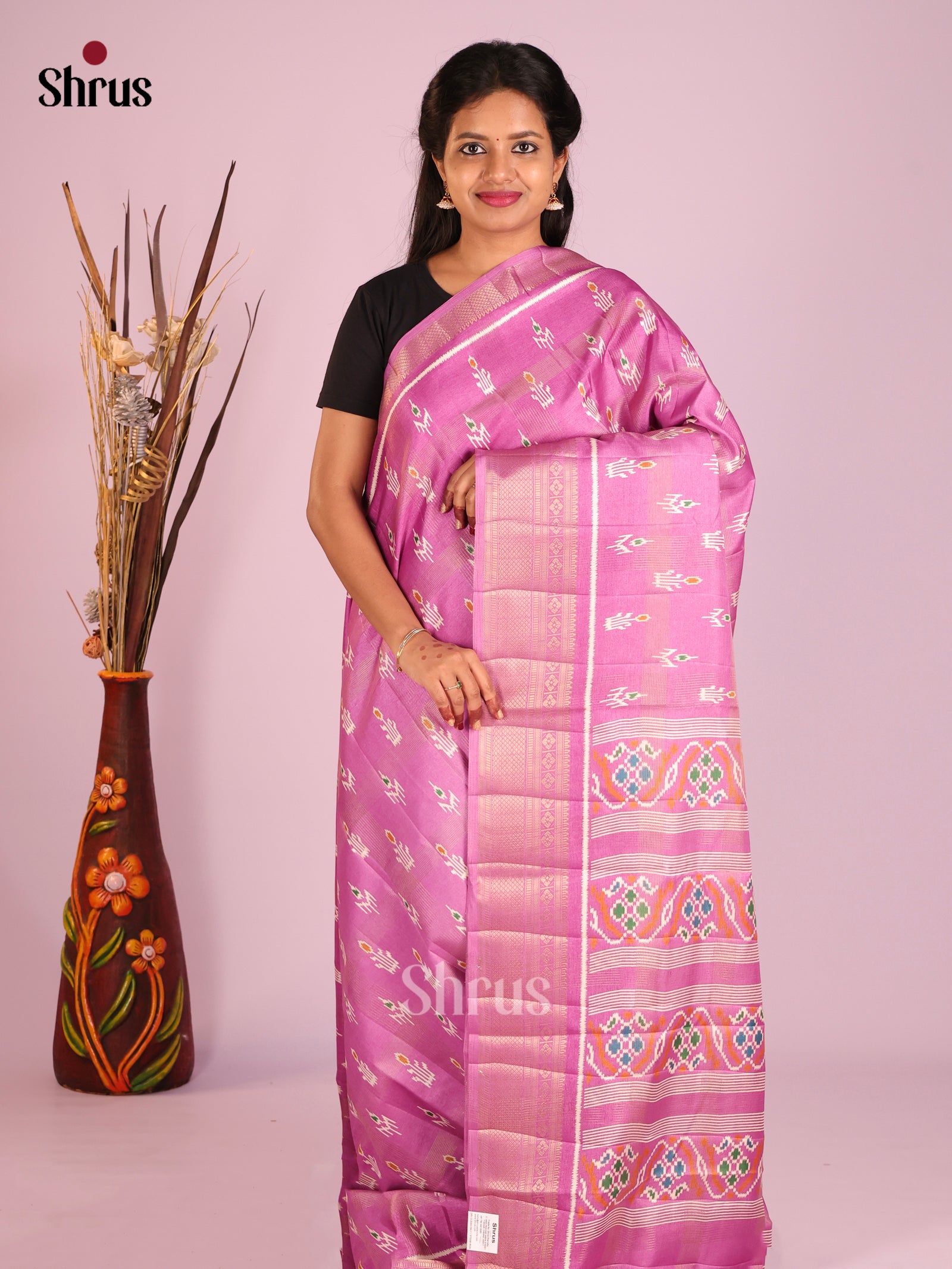 Pink - Semi Crepe Saree