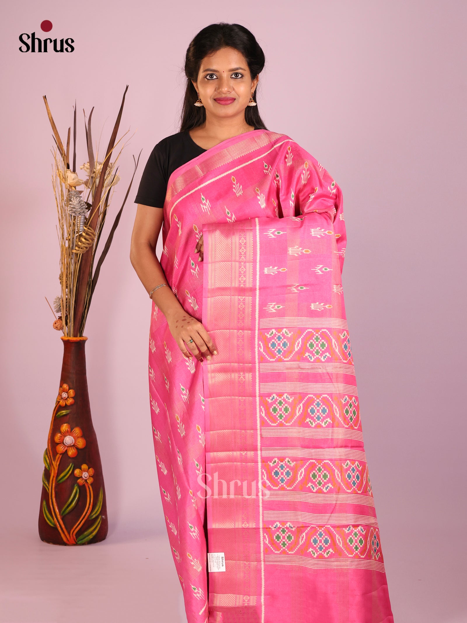 Pink - Semi Crepe Saree