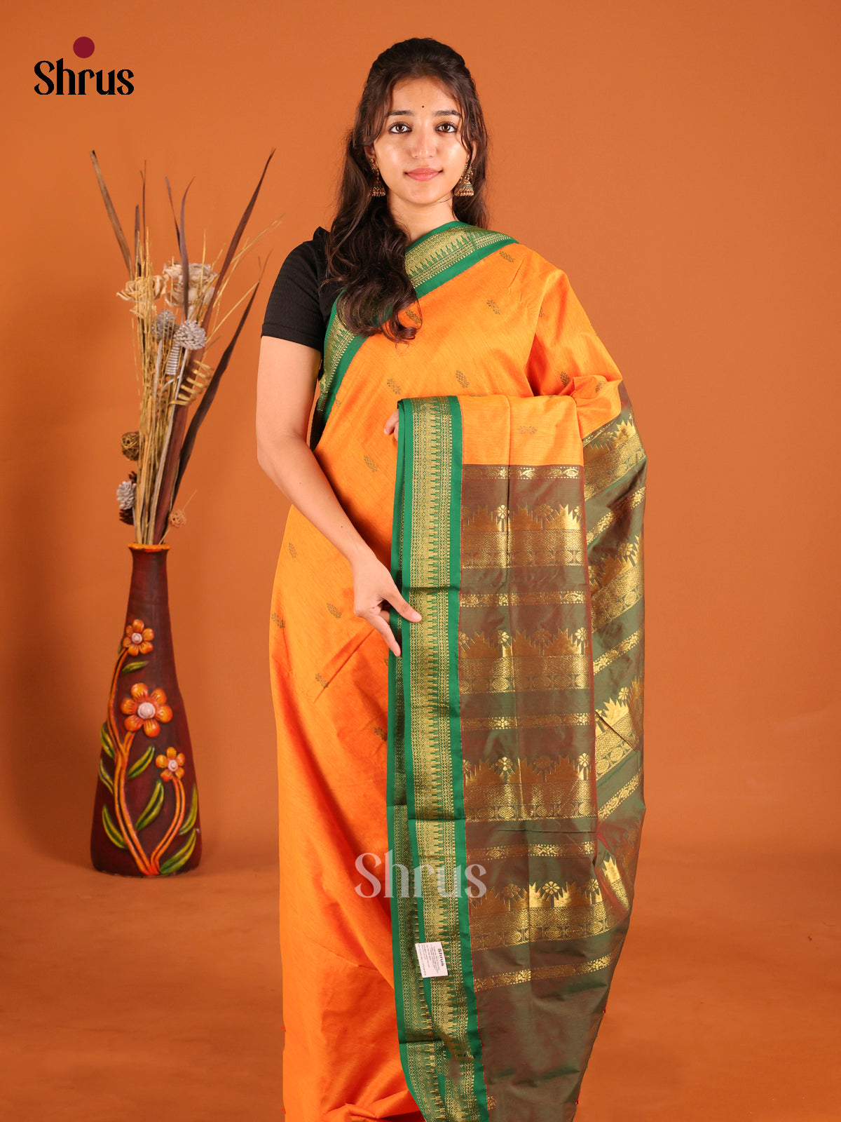 Mango Yellow & Green - Kalyani Cotton Saree - Shop on Shrus.com