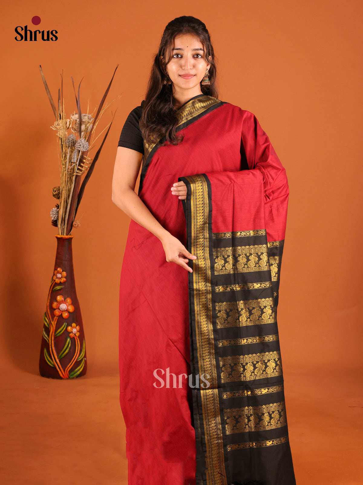 Red & Black - Kalyani Cotton Saree - Shop on Shrus.com