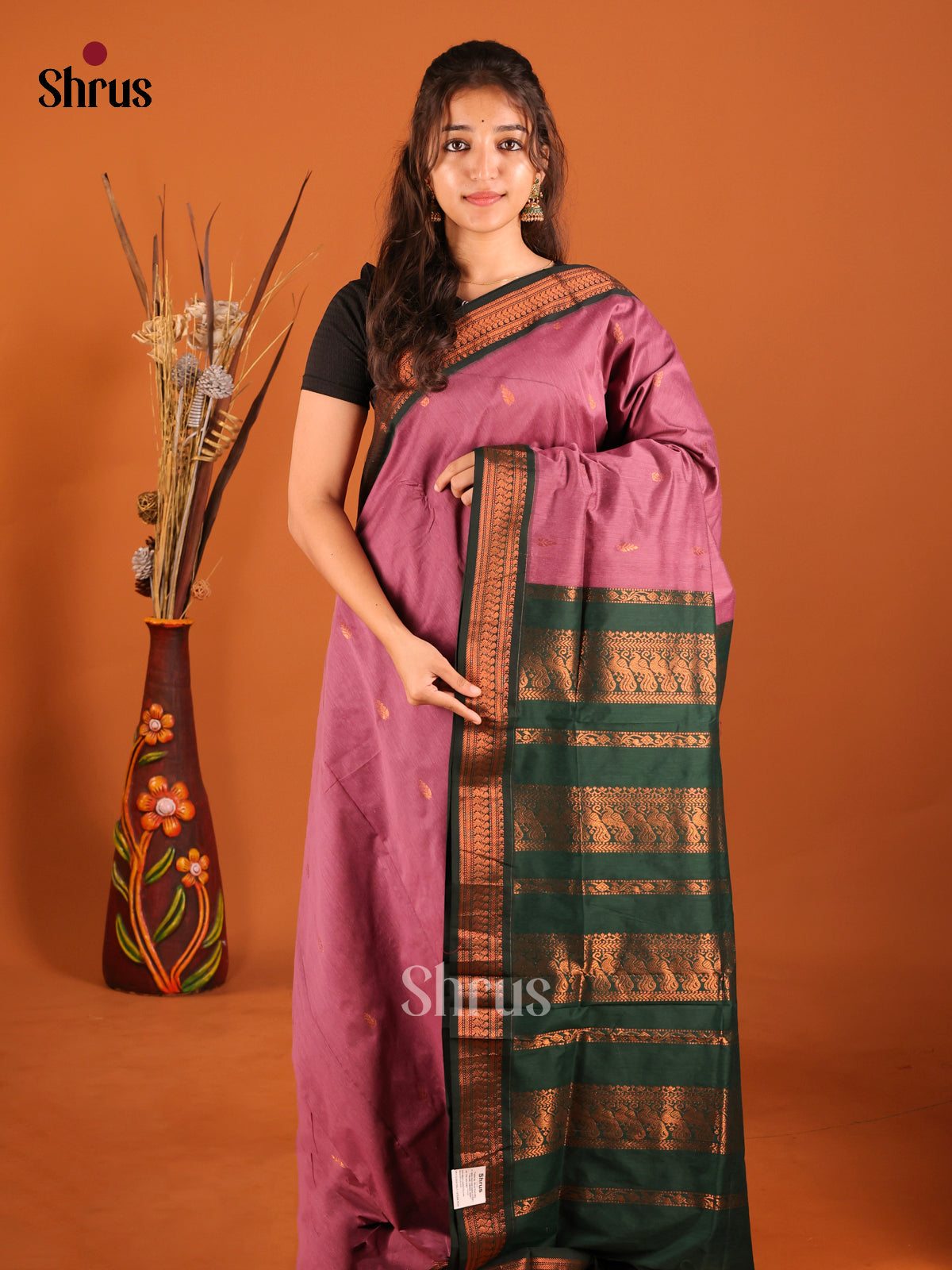 Lavender & Green - Kalyani Cotton Saree - Shop on Shrus.com