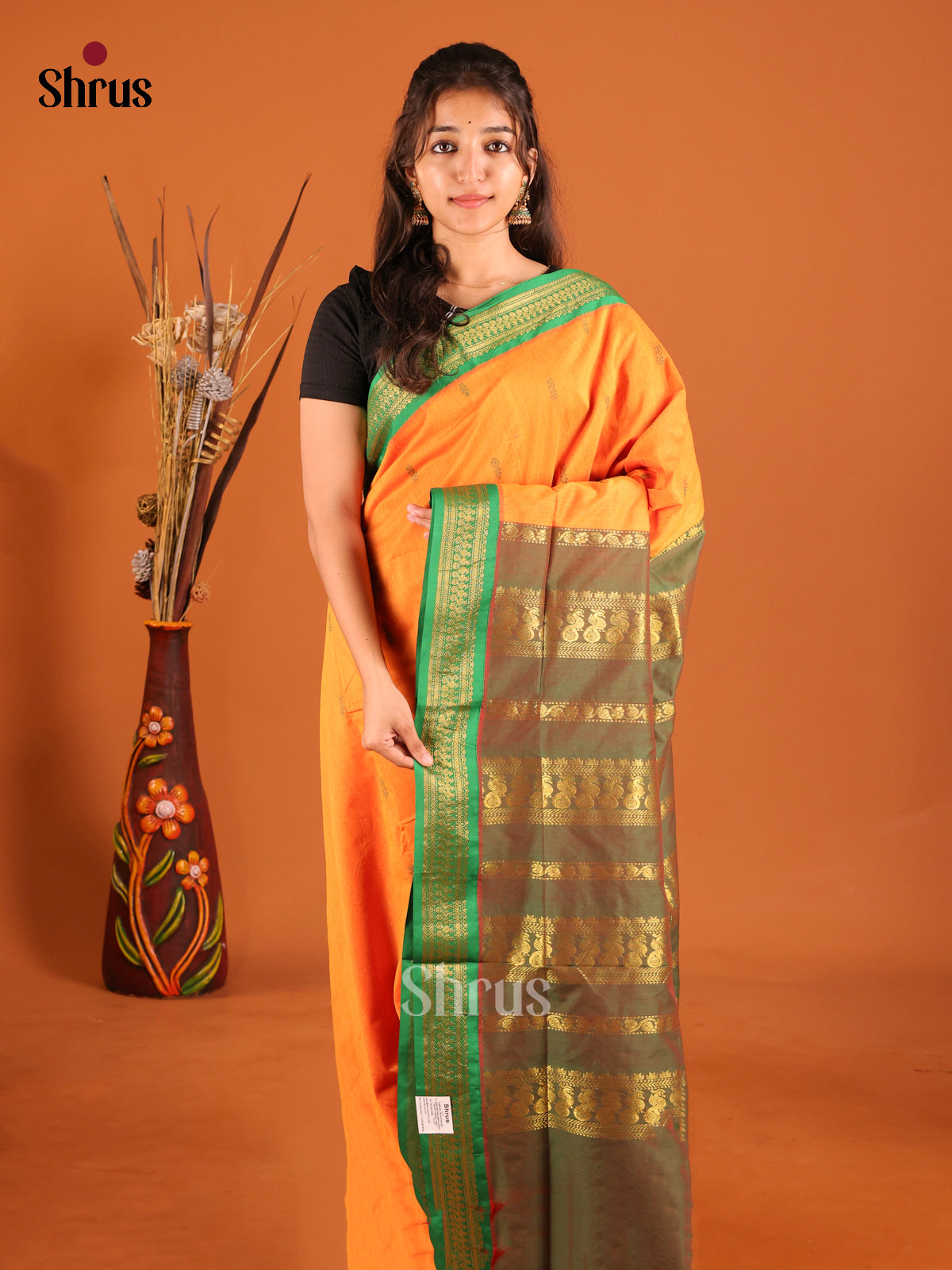 Mambazha Yellow & Green - Kalyani Cotton Saree - Shop on Shrus.com