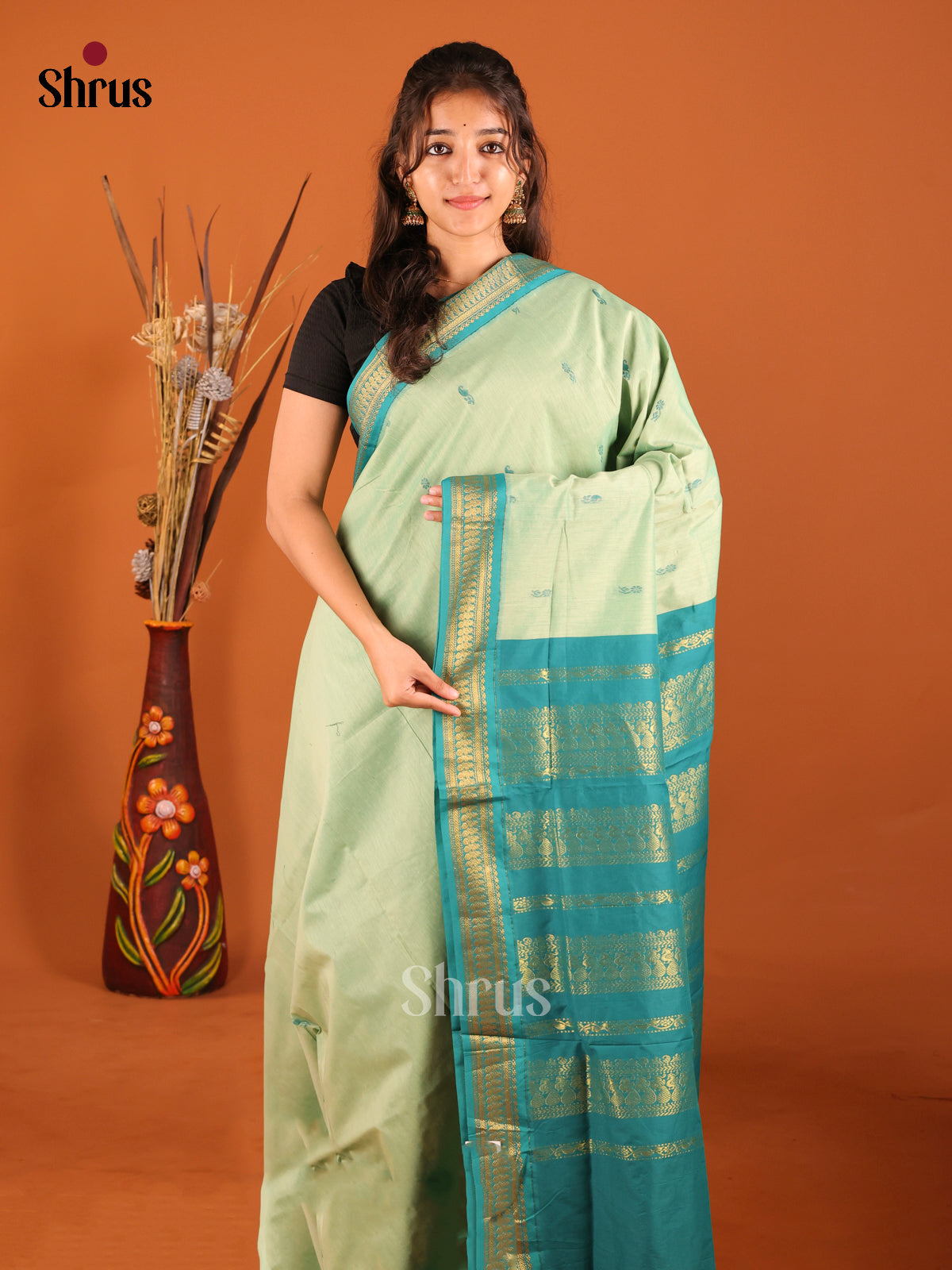 Pastel Green & Green - Kalyani Cotton Saree