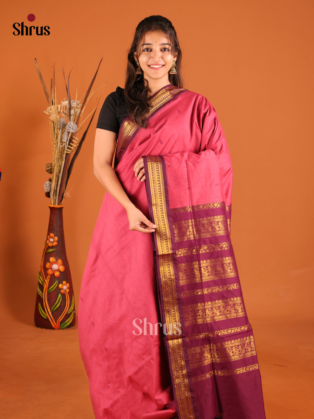 Pink & maroon - Kalyani Cotton Saree - Shop on Shrus.com