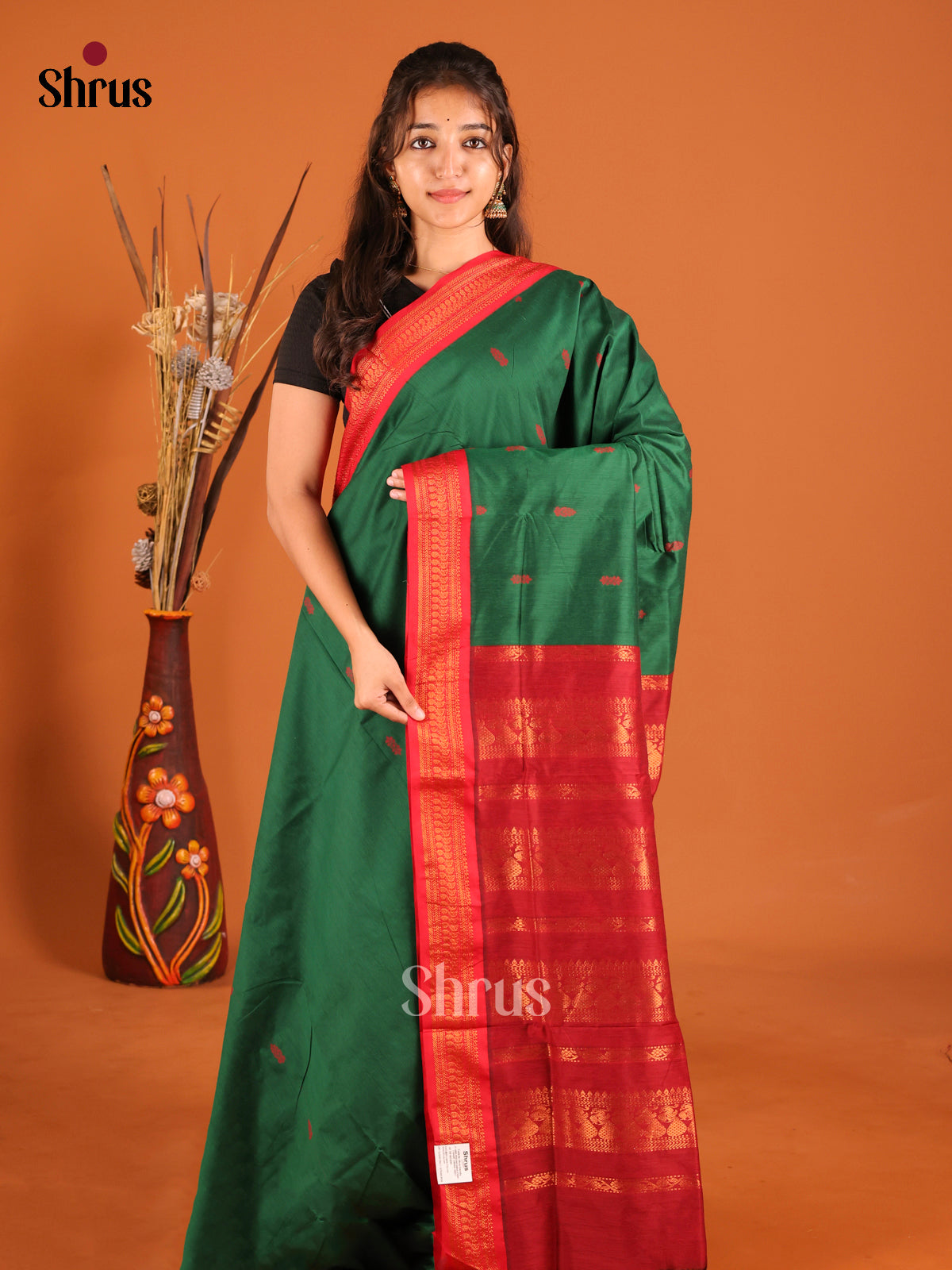 Green & Red - Kalyani Cotton Saree - Shop on Shrus.com