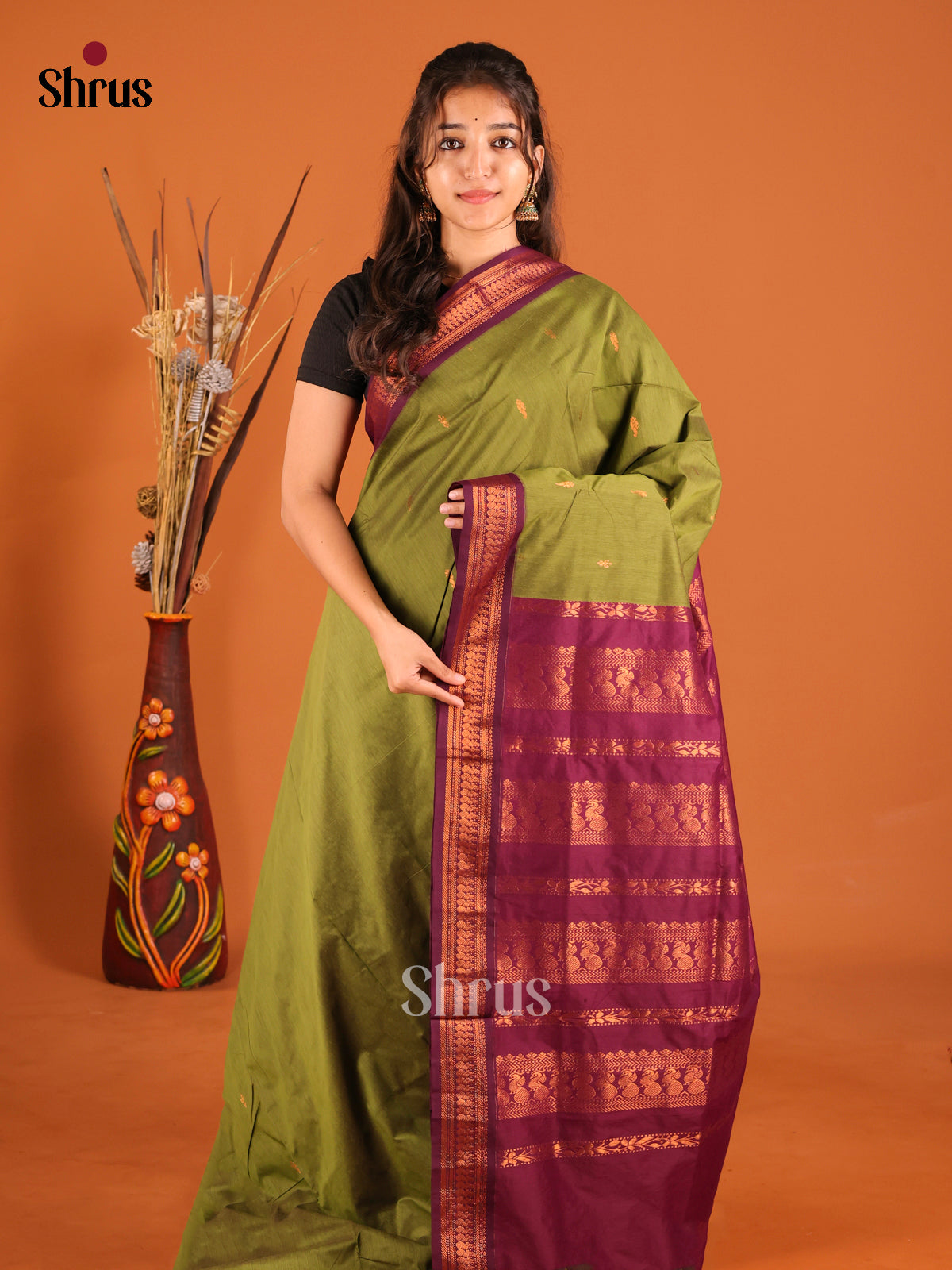 Green & Maroon - Kalyani Cotton Saree - Shop on Shrus.com
