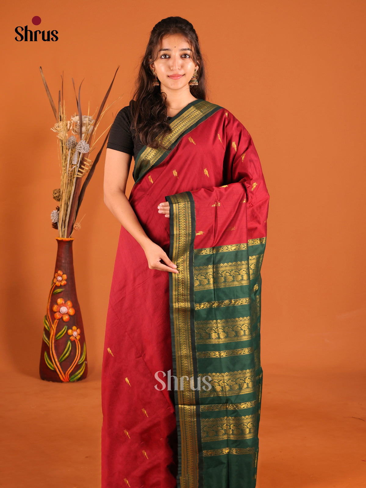 Red & Green - Kalyani Cotton Saree - Shop on Shrus.com
