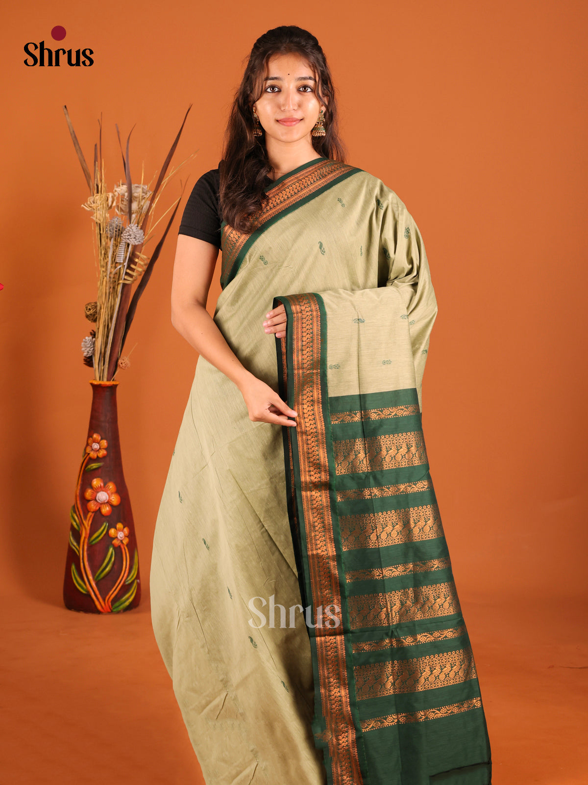 Elachi Green & Green - Kalyani Cotton Saree - Shop on Shrus.com