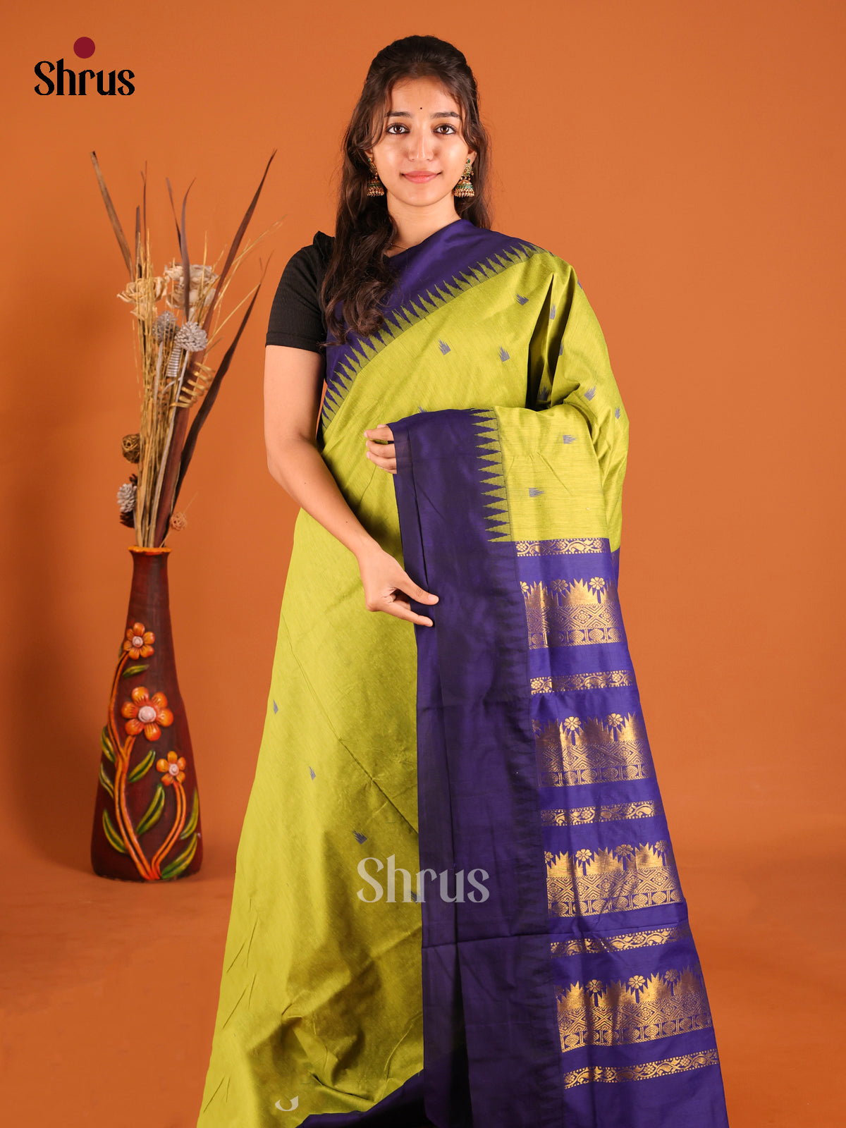 Light Green & Blue - Kalyani Cotton Saree - Shop on Shrus.com
