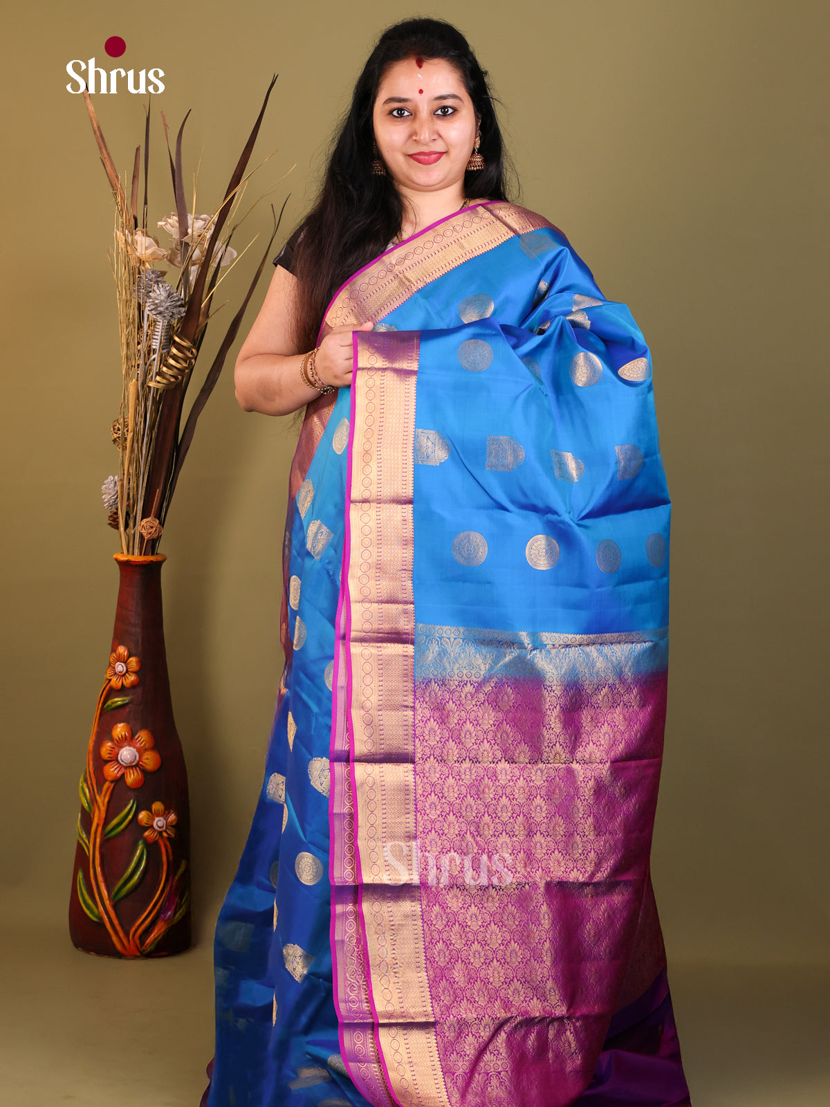 Blue & Purple - Kanchipuram-halfpure Saree