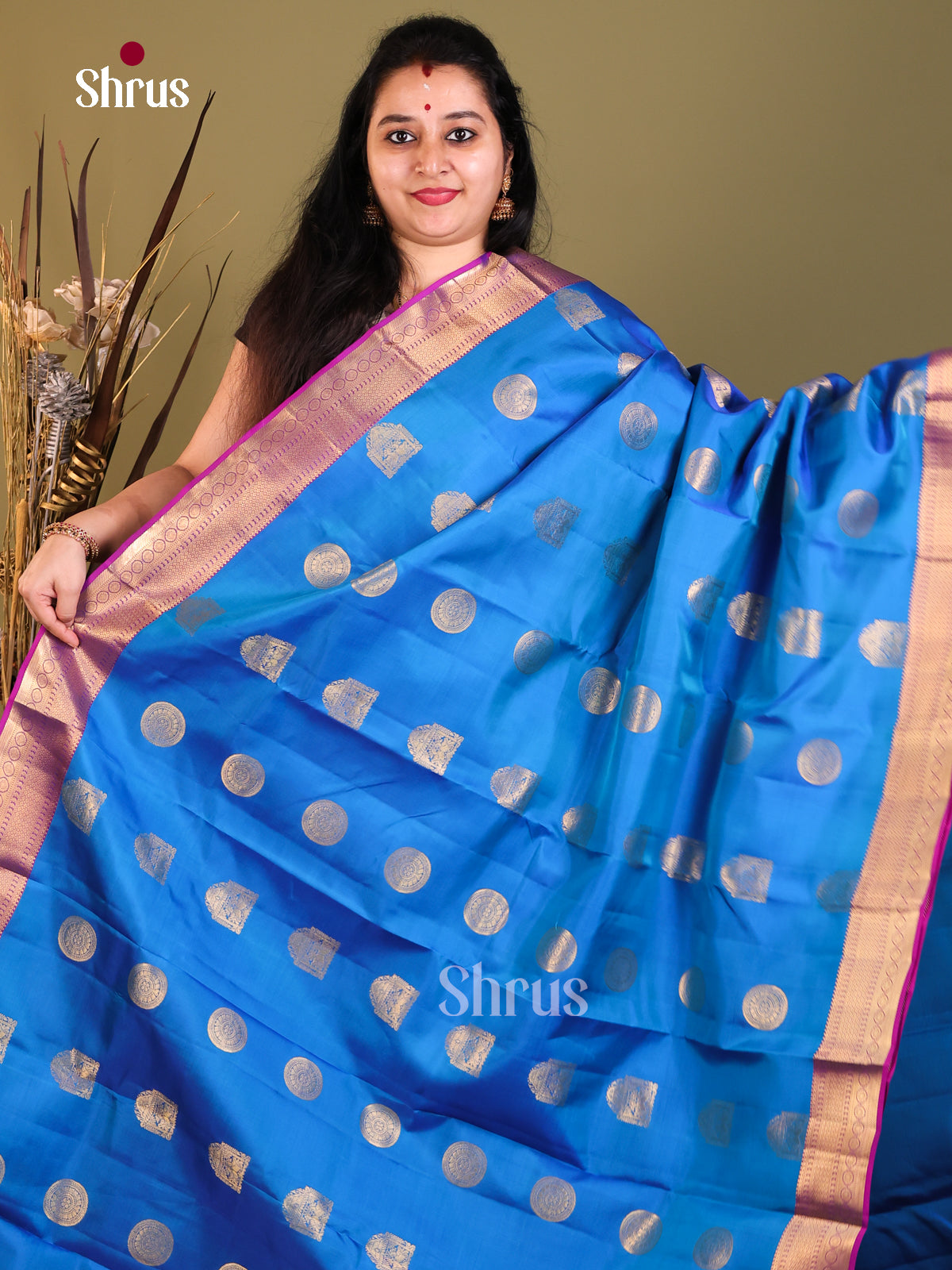 Blue & Purple - Kanchipuram-halfpure Saree